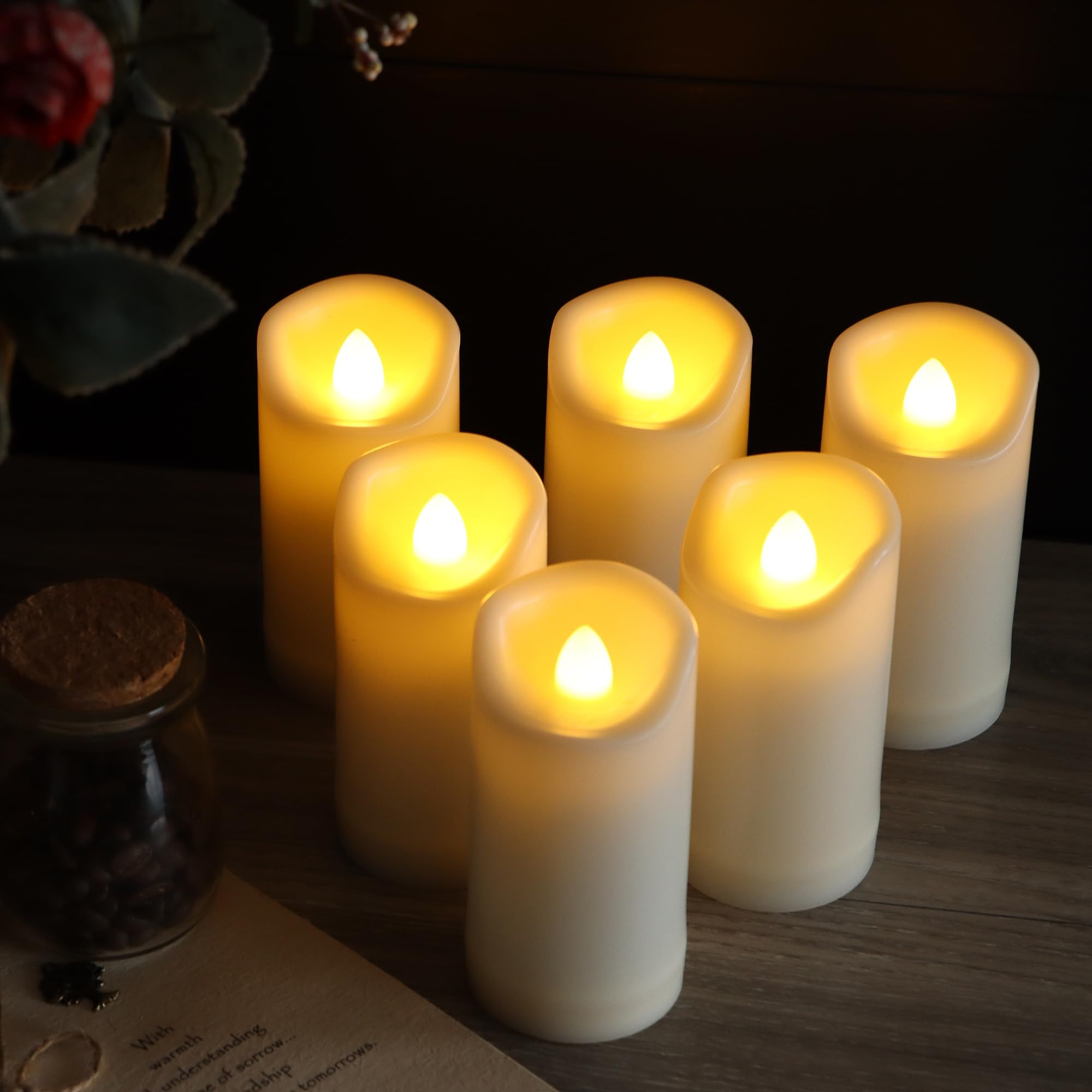 6 Pack Led Battery Operated Candles 2''X4'' Plastic Flickering Flameless Candles With Timer Outdoor Waterproof Wedding Party Hal