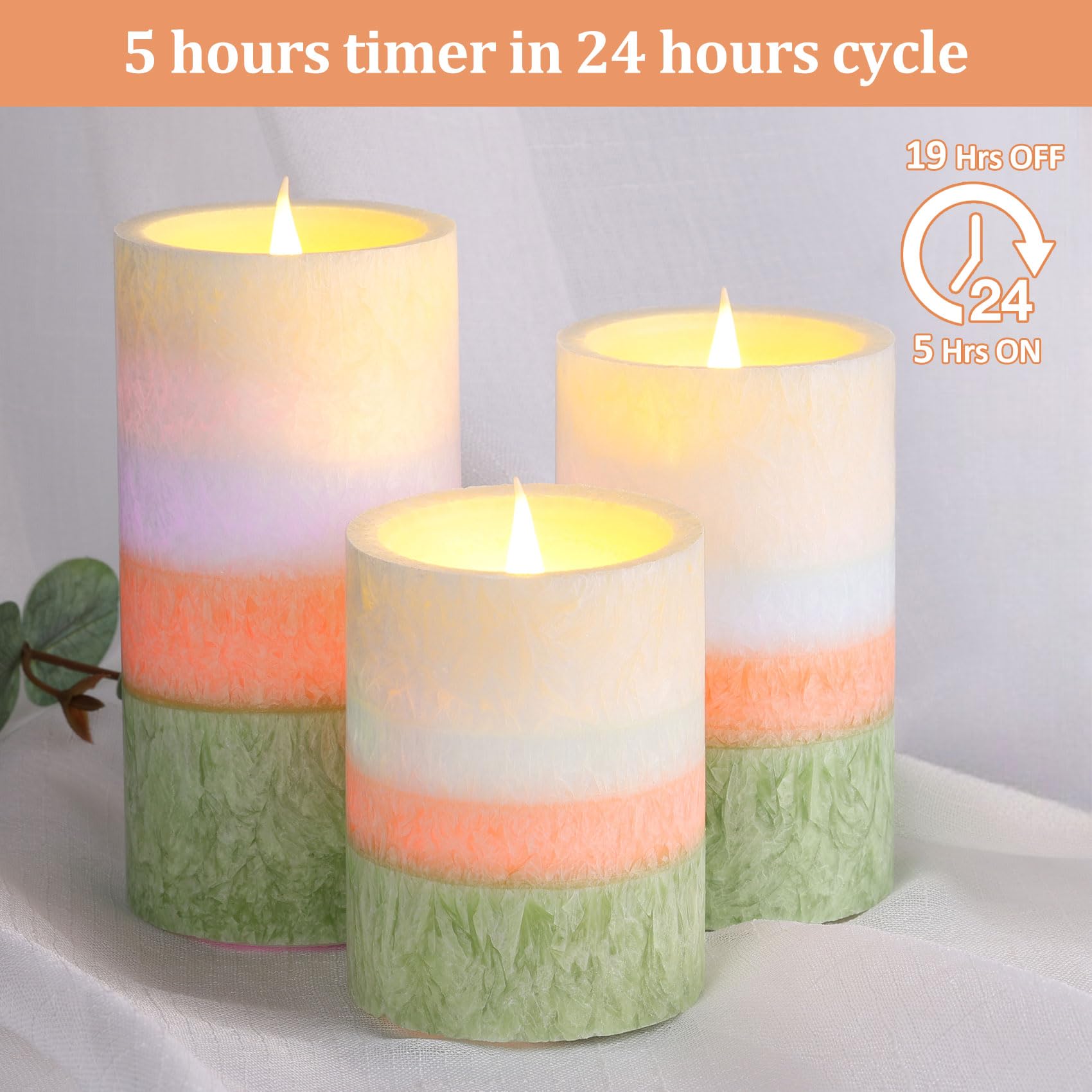 Eywamage Color Changing Flameless Pillar Candles With Timer   Real Wax Coated, Battery Operated Set Of 3