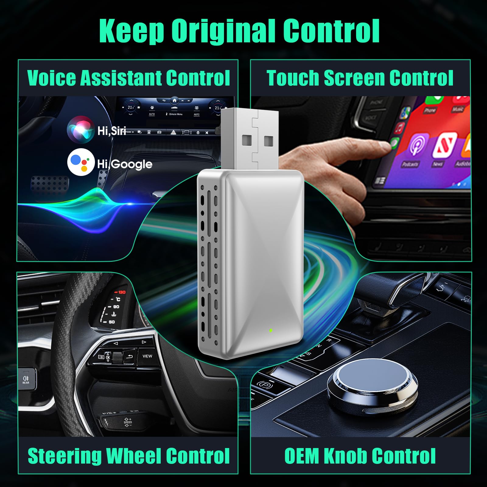 2 In 1 Android Auto Wireless Adapter,Wireless Carplay Adapter For Iphone,Wired To Wireless Adapter For Wired Cars,Plug And Play,