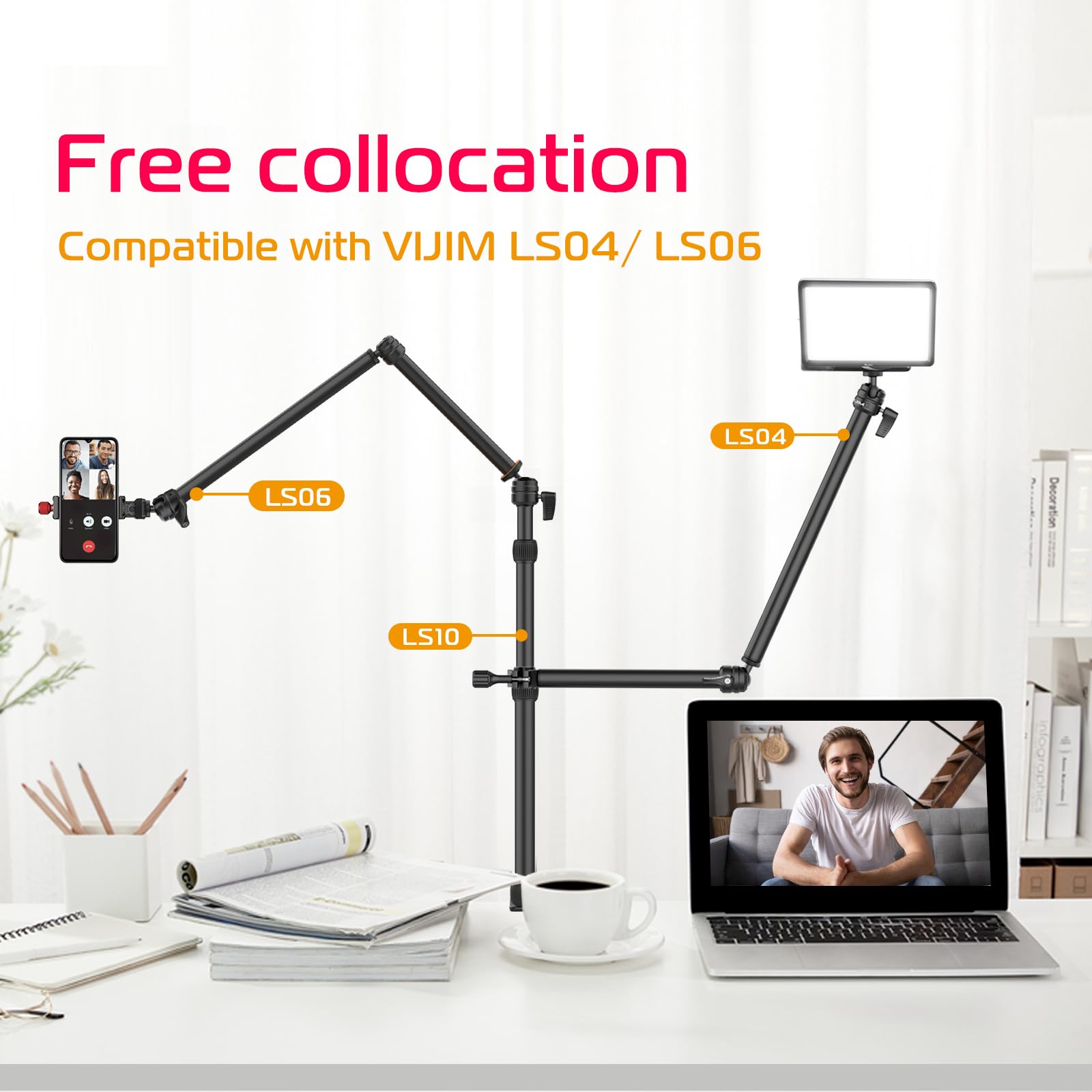 Pictron Ls10 Camera Desk Mount Table Stand With 1/4'' Ball Head, 16'' 33.8'' Adjustable Light Stand, Tabletop C Clamp Arm For Ds