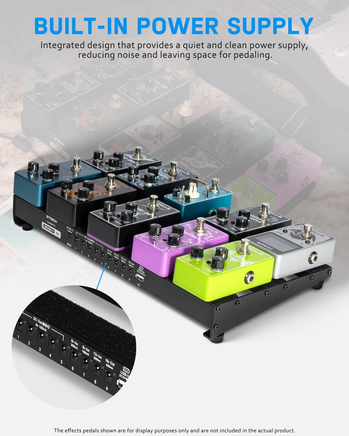 Strich Guitar Pedal Board With Built-In Power Supply, Pedal Board 15 X 7.8 Lightweight Aluminum Alloy, Pedalboard With Pedal Cab
