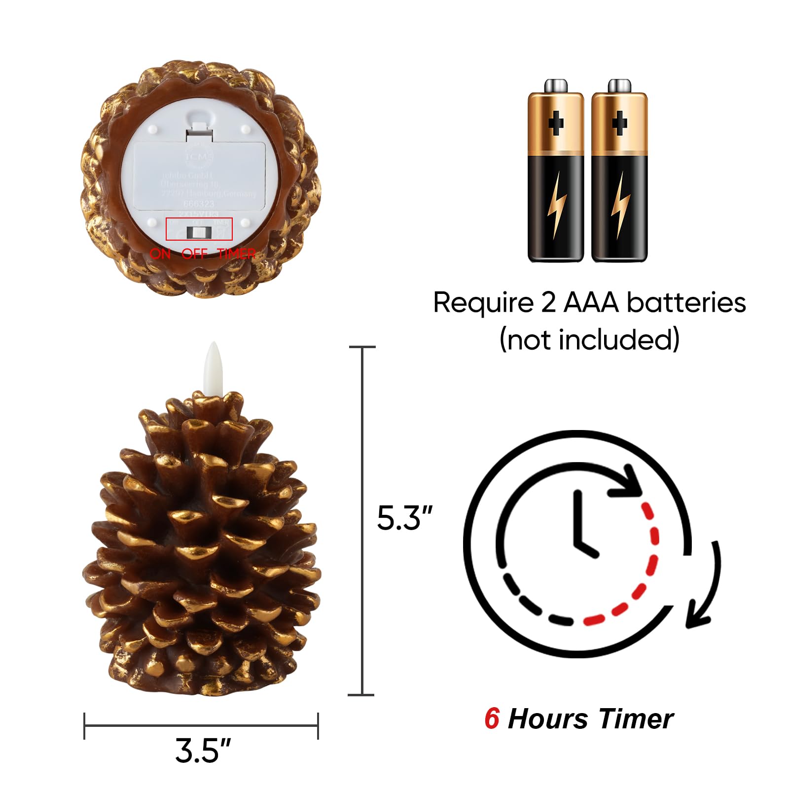 Homemory 2 Pcs Flameless Pine Cone Candles, Led Candles With 6H Timer, Real Wax Battery Operated Candles For Fireplace Decor, Ho