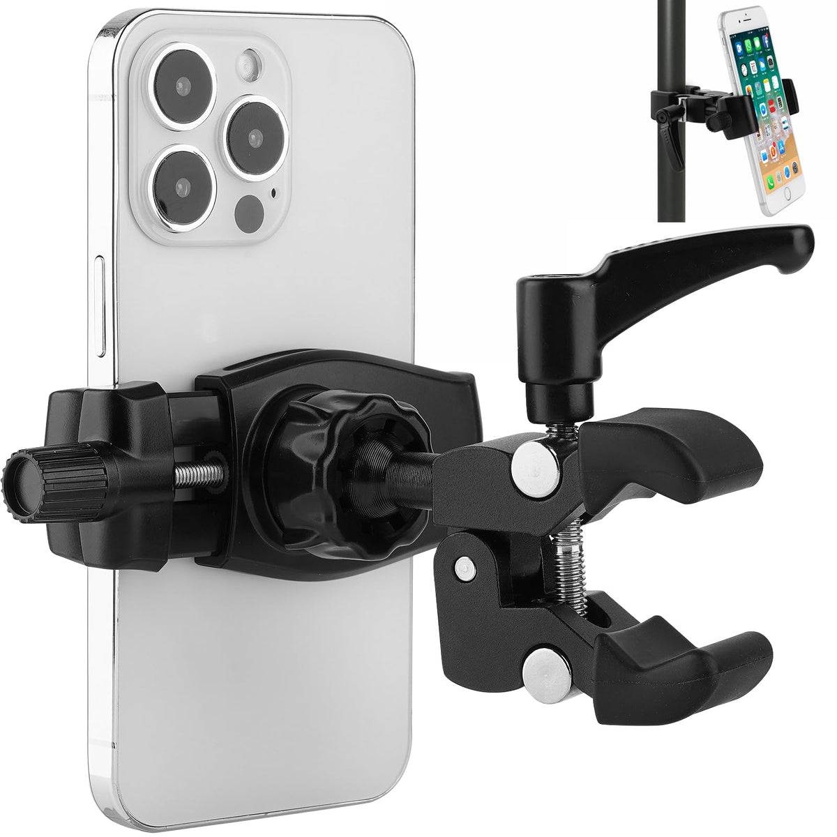 Mippko Phone Holder For Golf Cart/Microphone Stand/Cart/Railing/Handlebar/Rod,Fit For 3.5~7.5 Inch Iphone/Nexus/Htc/Lg/Smartphon
