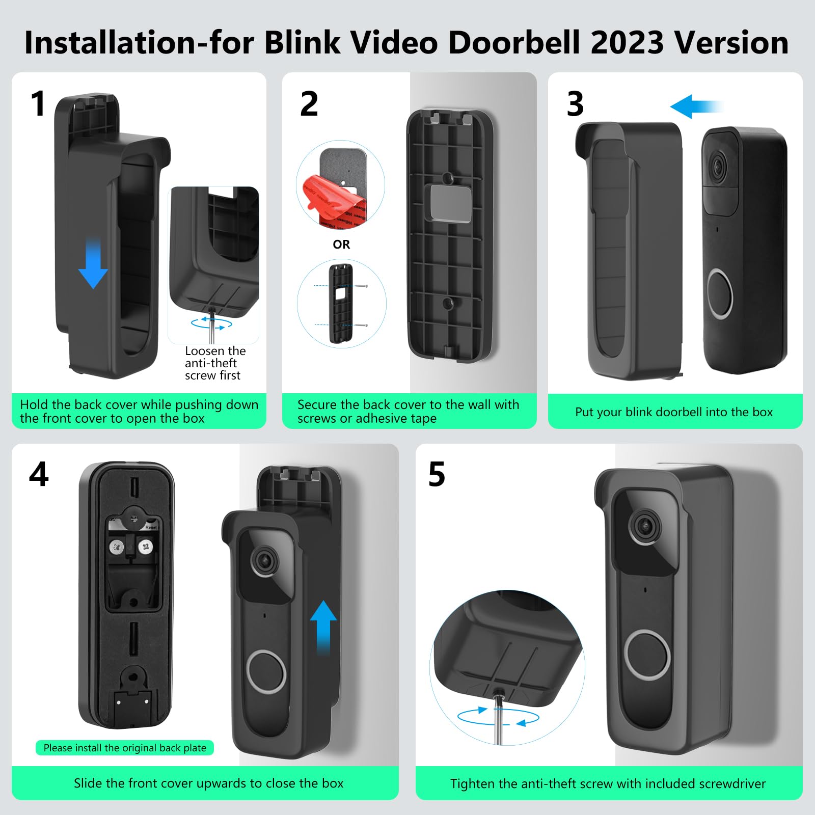 Anti Theft Blink Doorbell Mount For Blink Video Doorbell, Adhesive No Drill Doorbell Mounting Bracket For Apartment, Home, Rente