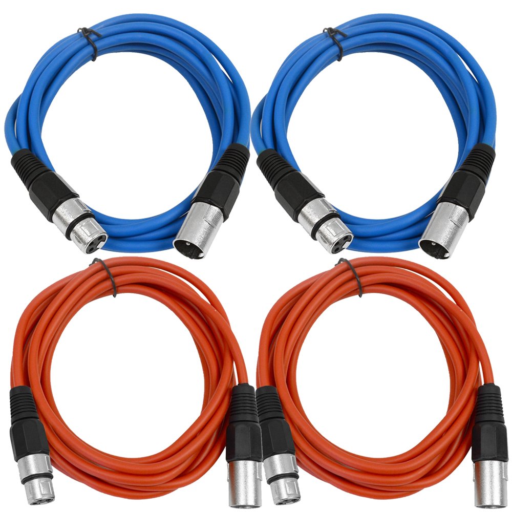 Seismic Audio - Saxlx-6-4 Pack Of 6' Xlr Male To Xlr Female Patch Cables - Balanced - 6 Foot Patch Cord - Blue And Red