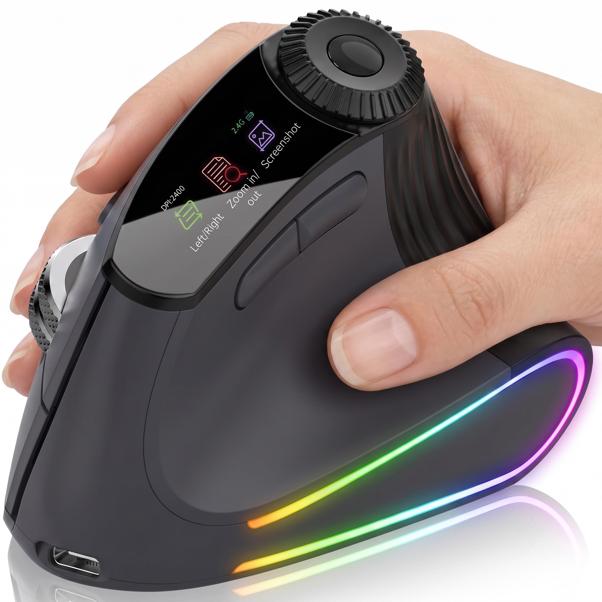 Taimousetvs Wireless Vertical Mouse, Ergonomic Shortcut Dial, 4800 DPI