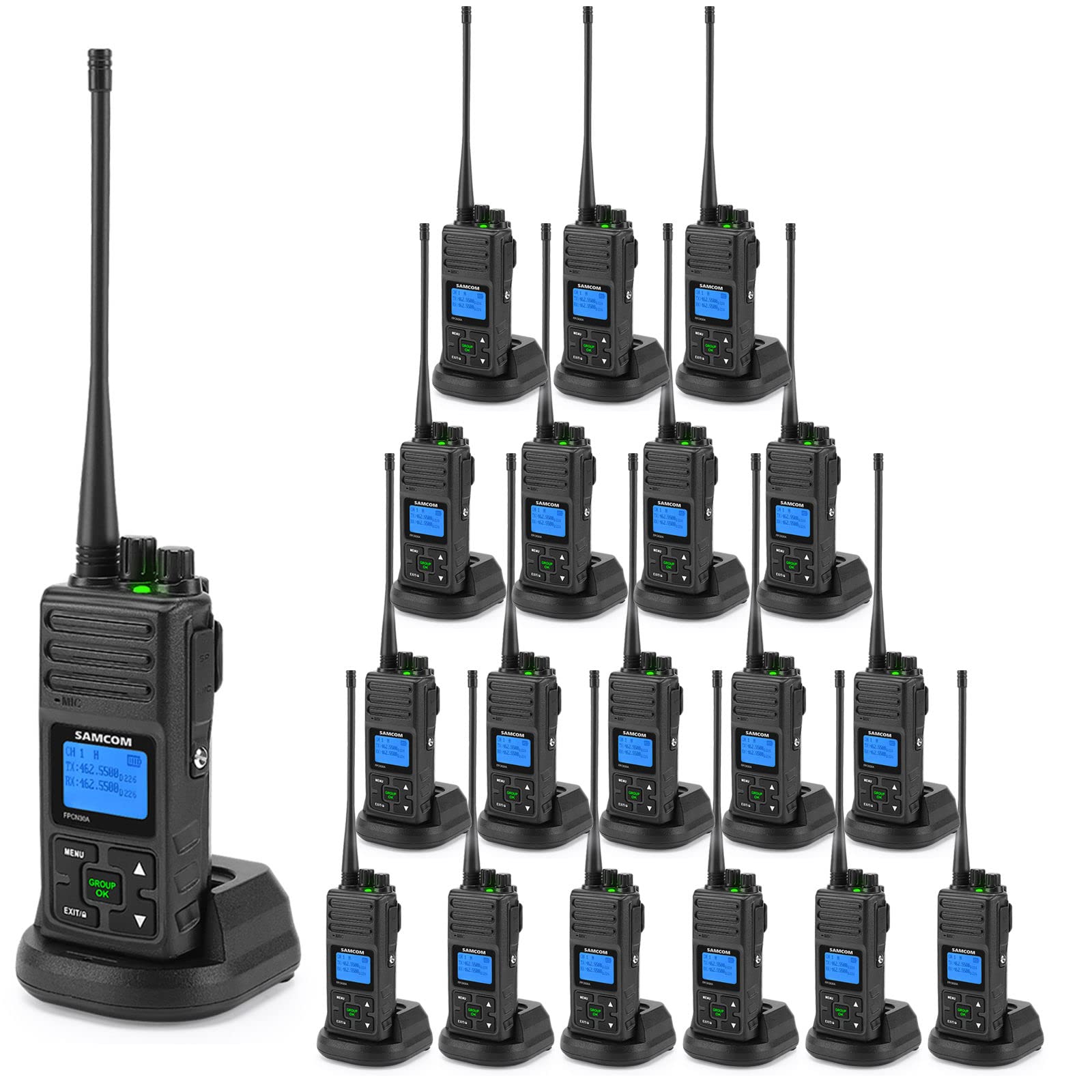 Samcom 2 Way Radios Walkie Talkies,Rechargeable Long Range Two Way Radio,5 Watts Programmable Commercial Handheld Uhf Radios With 2 Pin Earpiece,1500Mah Battery For School Warehouse Church,19 Packs