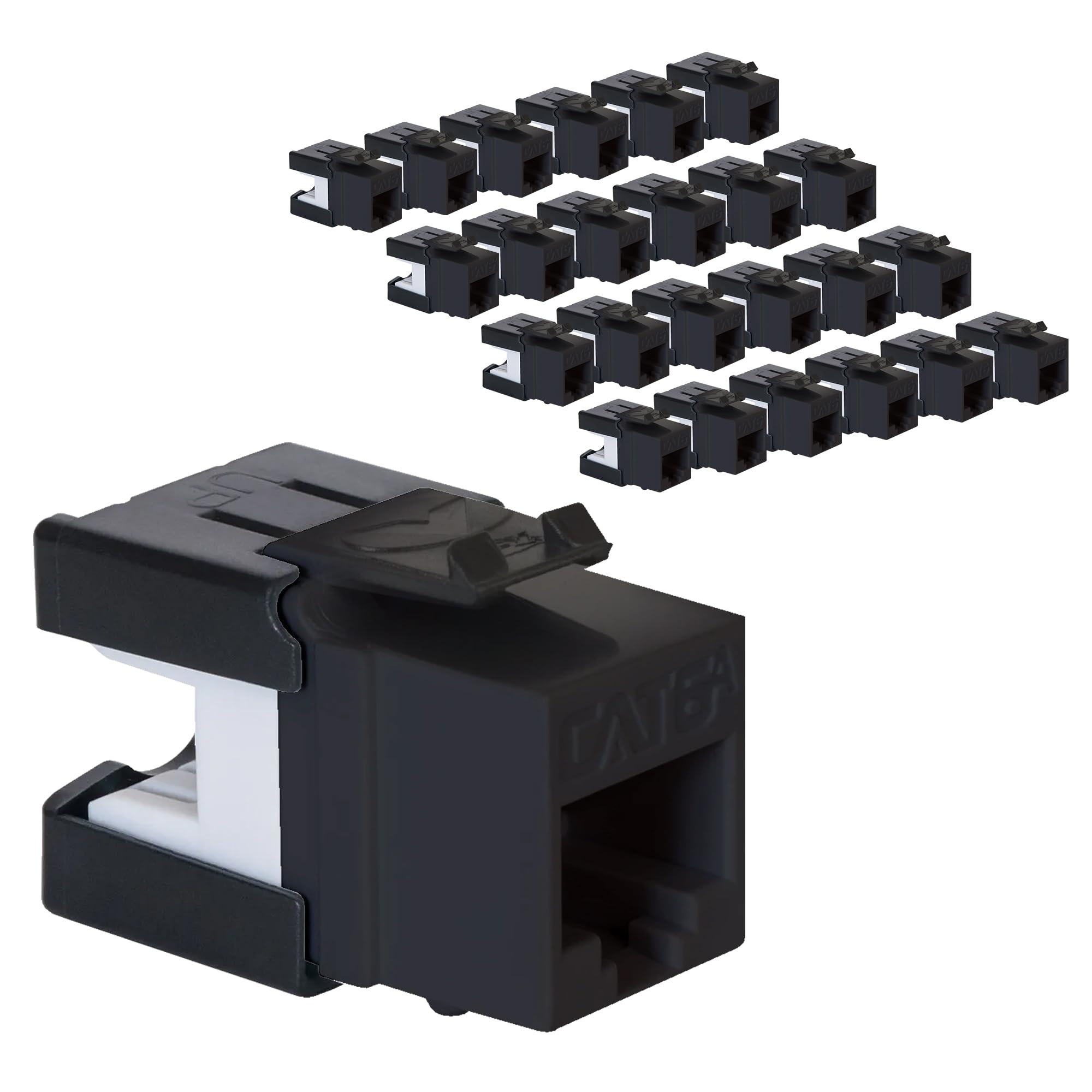 ICC CAT6A Keystone Jack with Slim Profile 180 Degree Punch Down, 10Gbps RJ45 UL Listed PoE++ TAA Compliant for Wall Plate or Patch Panel, Works with JackEasy Termination Tool, Black 25 Pack