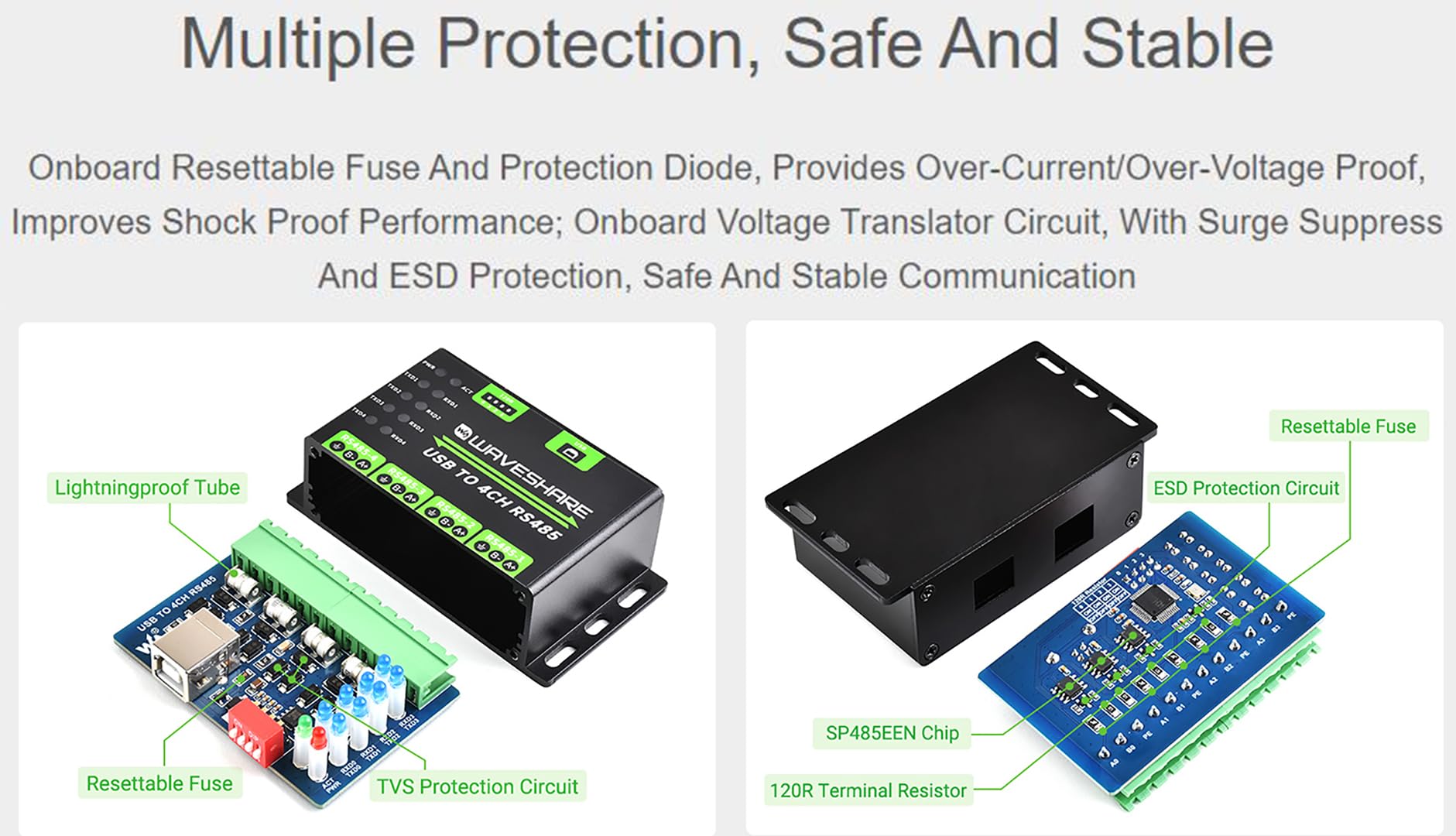 Industrial Usb To Rs485 Converter Extending Usb To 4Ch Rs485, 1200Bps ~ 460800Bps Baudrate, Transmission Distance Up To 1.2Km, C