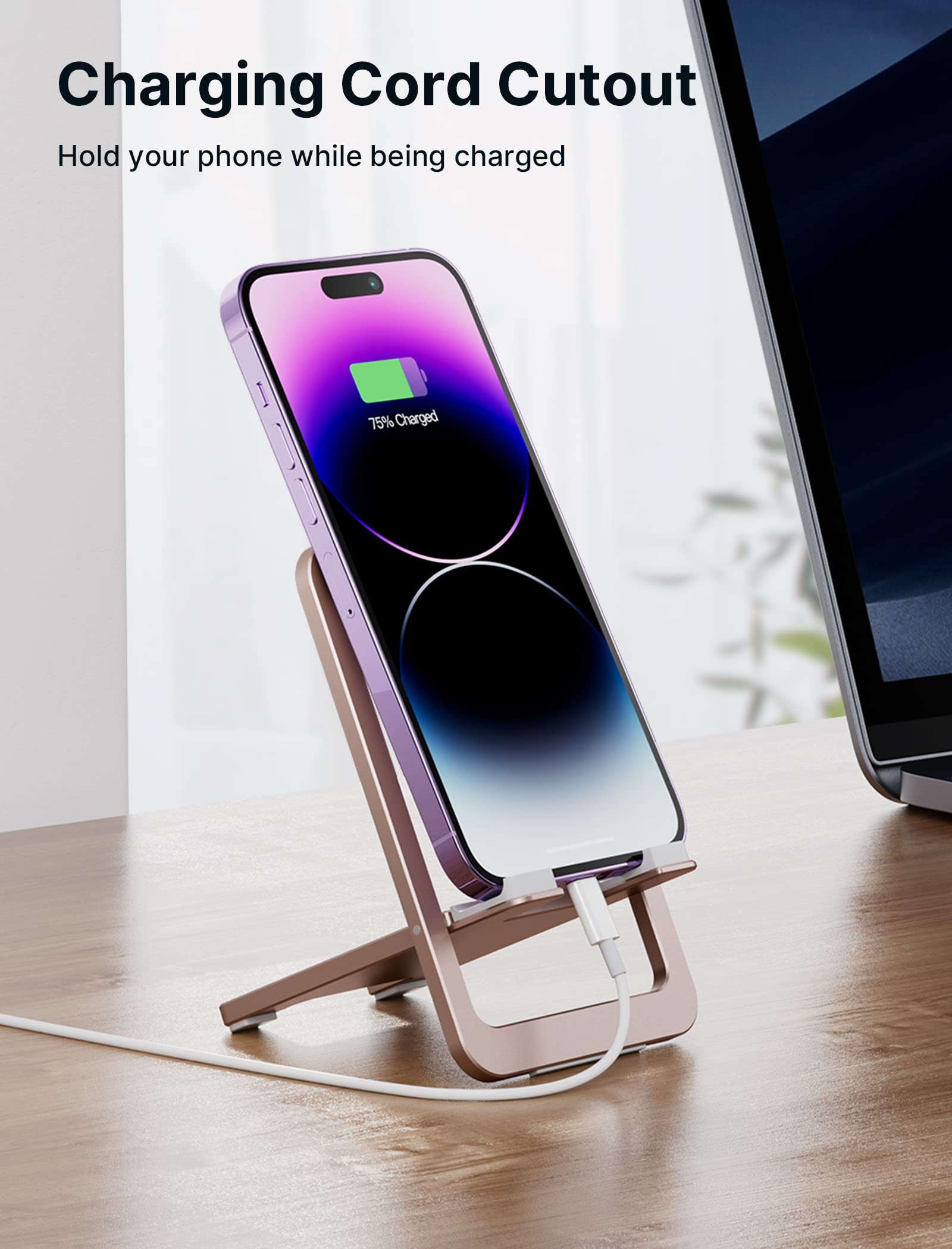 Jsaux Cell Phone Stand, Foldable Aluminum Adjustable Phone Holder For Desk Portable Travel Holder Office Desk Accessories Compat