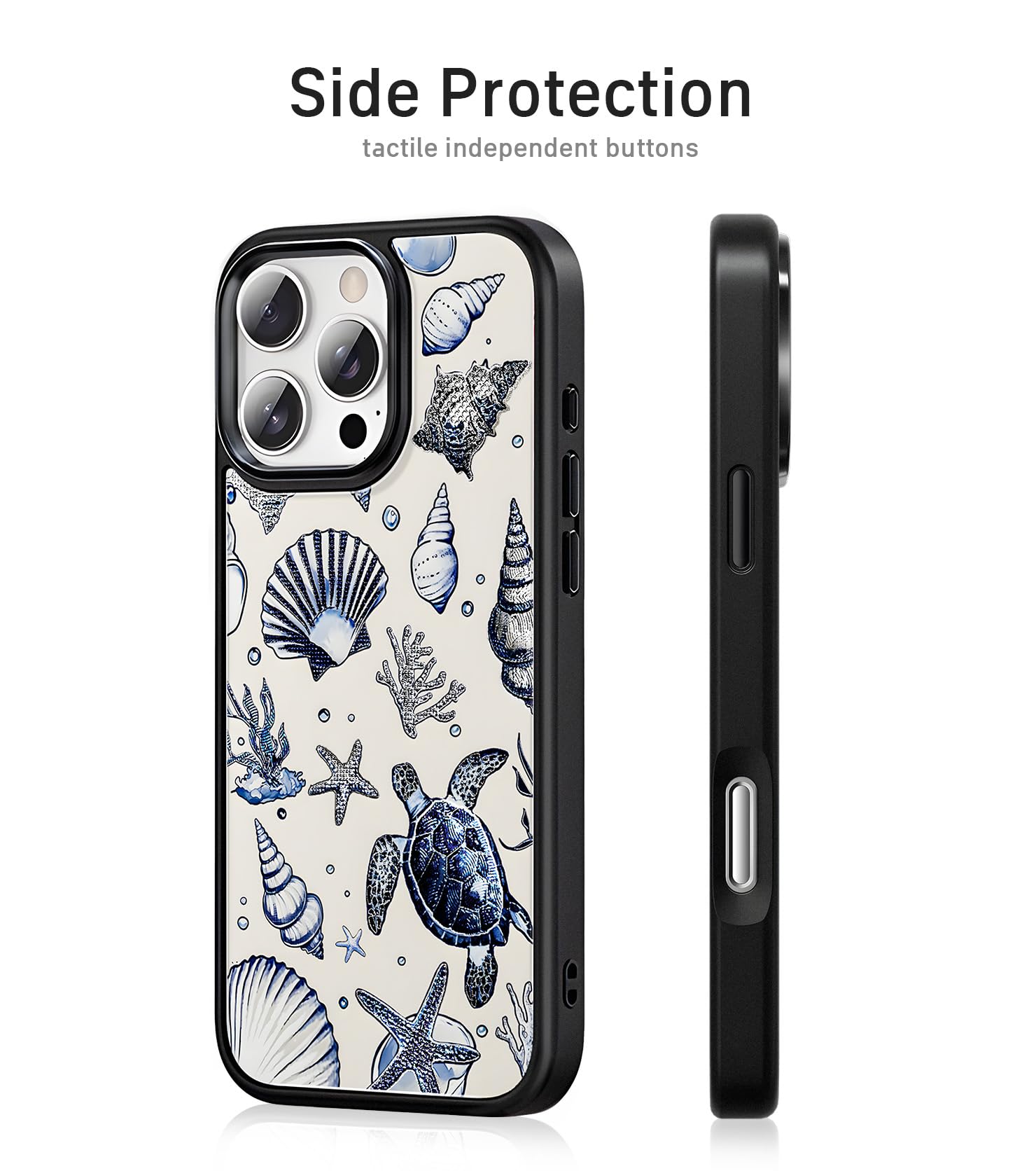 Fewgey Crystal Glass Phone Case For Iphone 16 Compatible With Magsafe, Summer Sea Ocean Beach Turtle Shell Conch Starfish Design