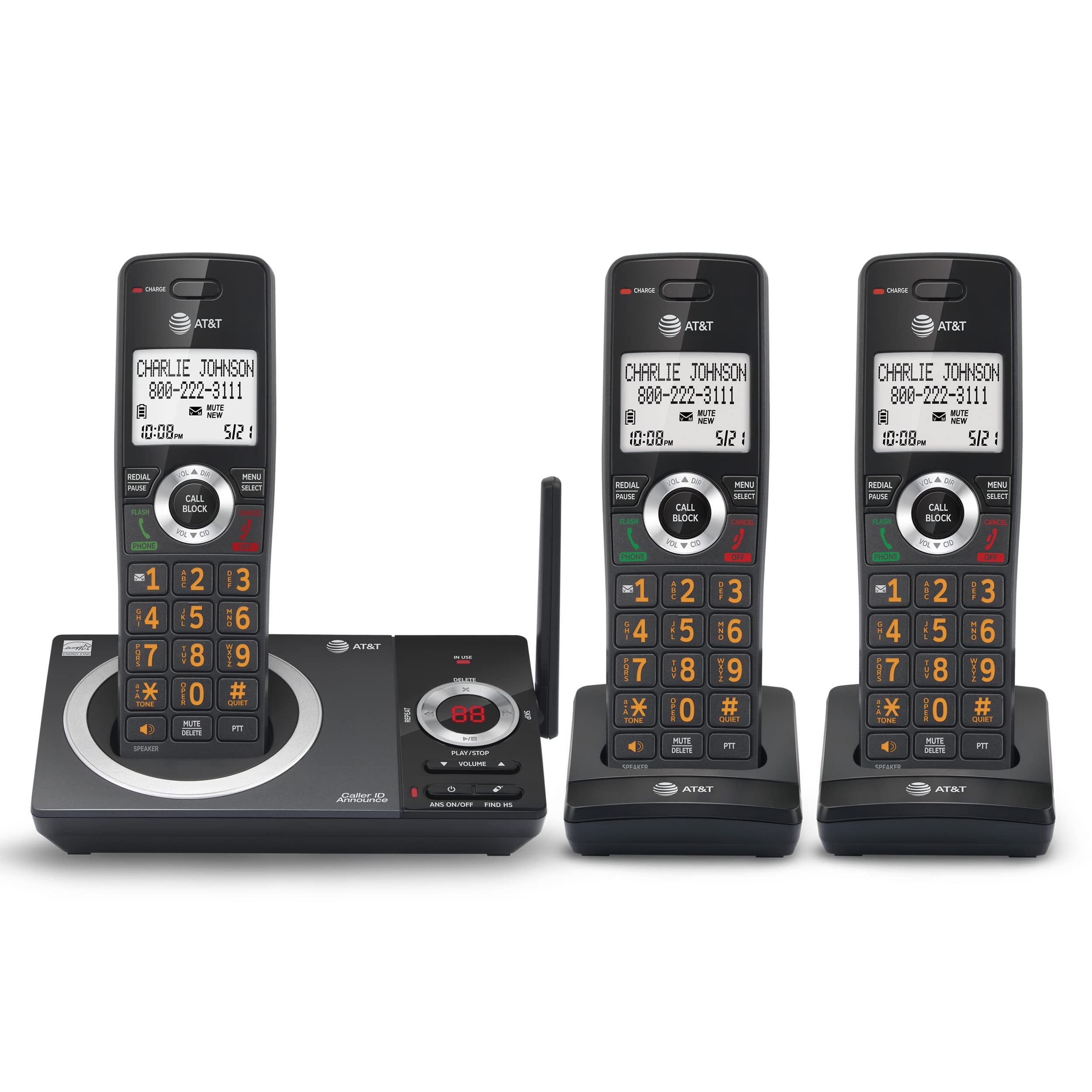 AT&T CL82319 DECT 6.0 3-Handset Cordless Phone for Home with Answering Machine, Call Blocking, Caller ID Announcer, Intercom and