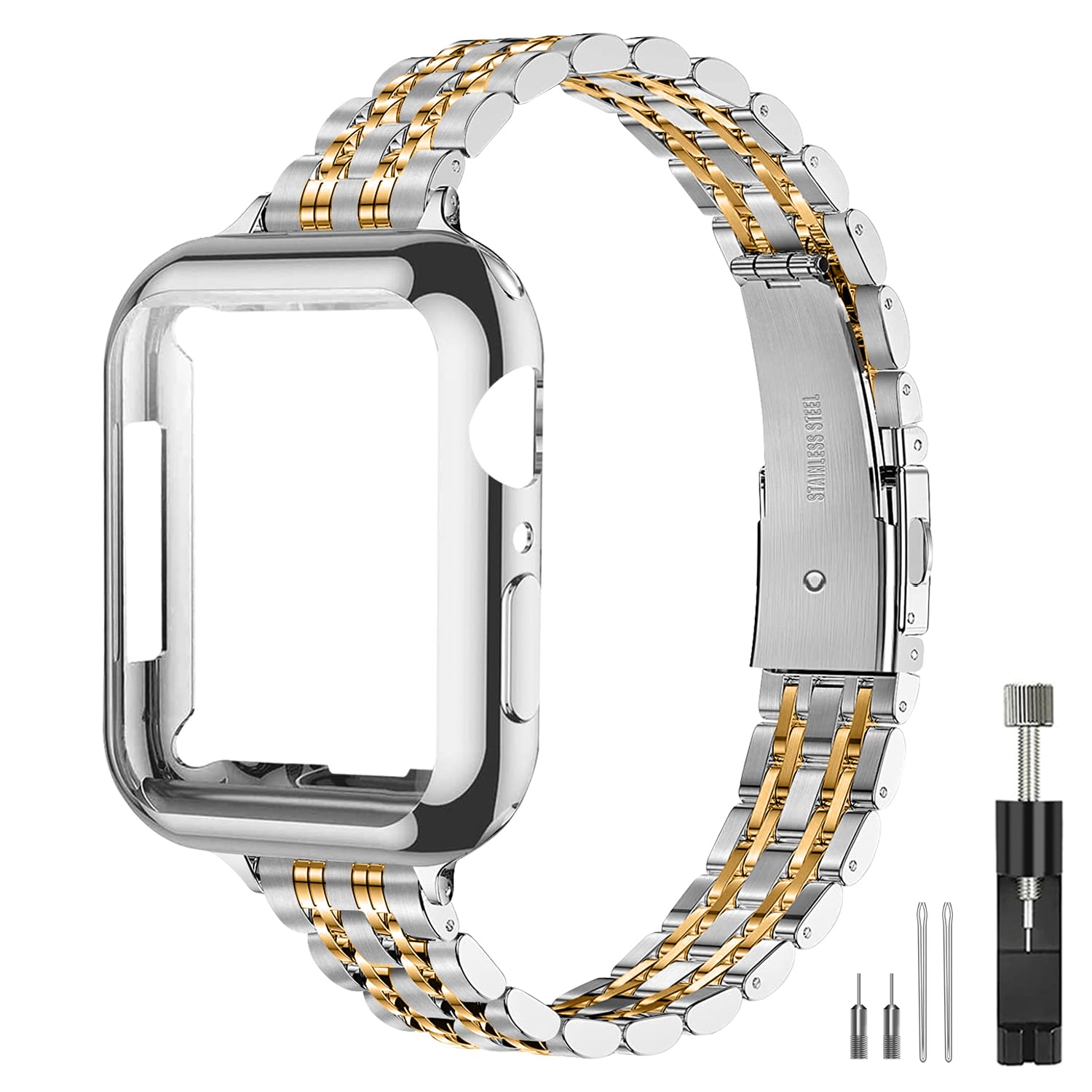 Qundaxi Gold Apple Watch Band Compatible With Apple Watch 41Mm 45Mm 42Mm 44Mm 40Mm 38Mm Metal Stainless Steel Watchband Suitable