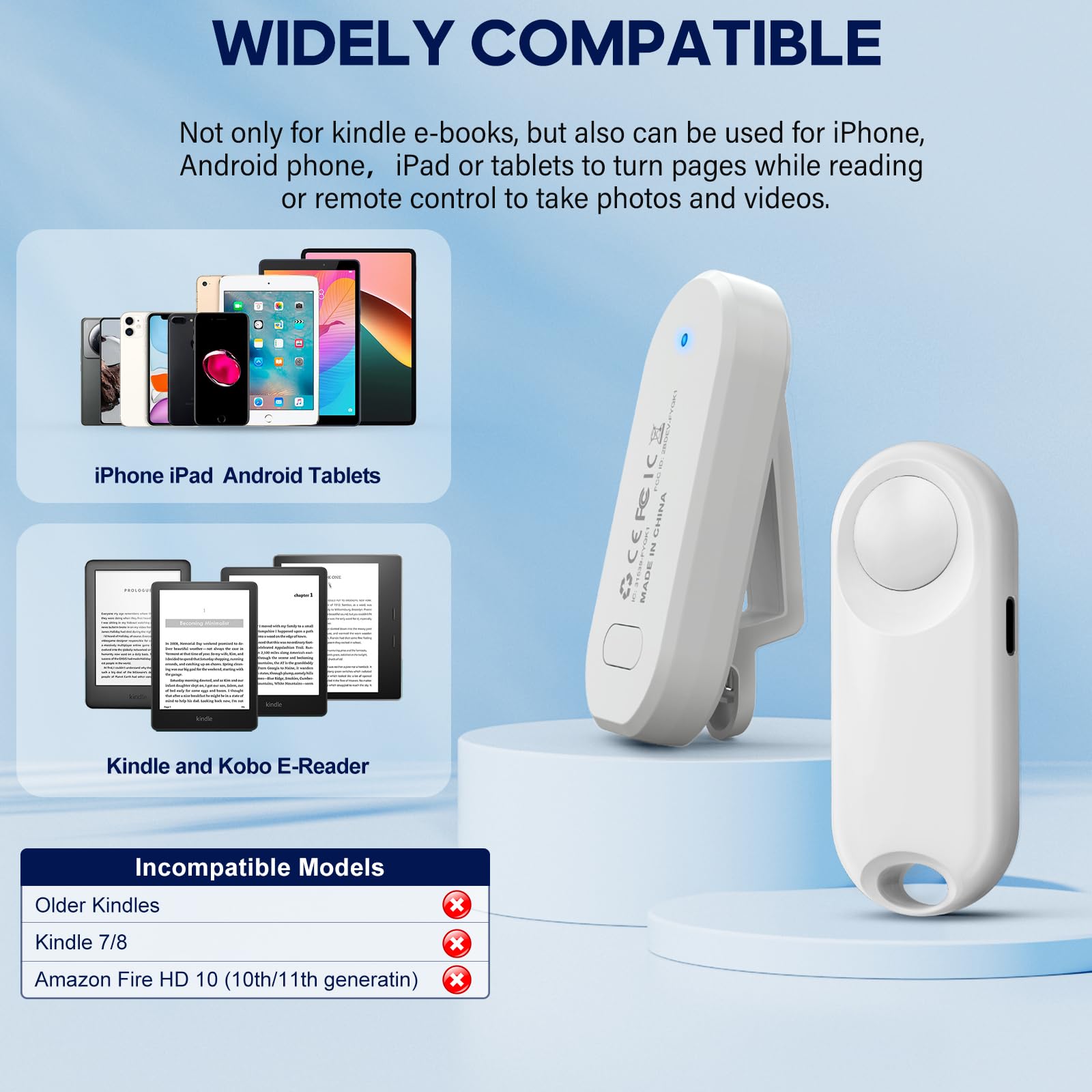 Oresoc Rf Remote Control Page Turner For Kindle Paperwhite,Kindle Accessories Remote Photo And Video For E Book Iphone Ipad Andr