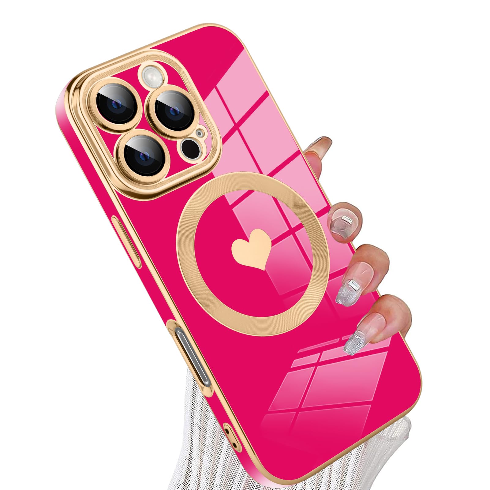 Tharlet Magnetic For Iphone 16 Pro Max Case [Compatible With Magsafe] Cute Love Luxury Plating Edge Bumper Case With Full Camera