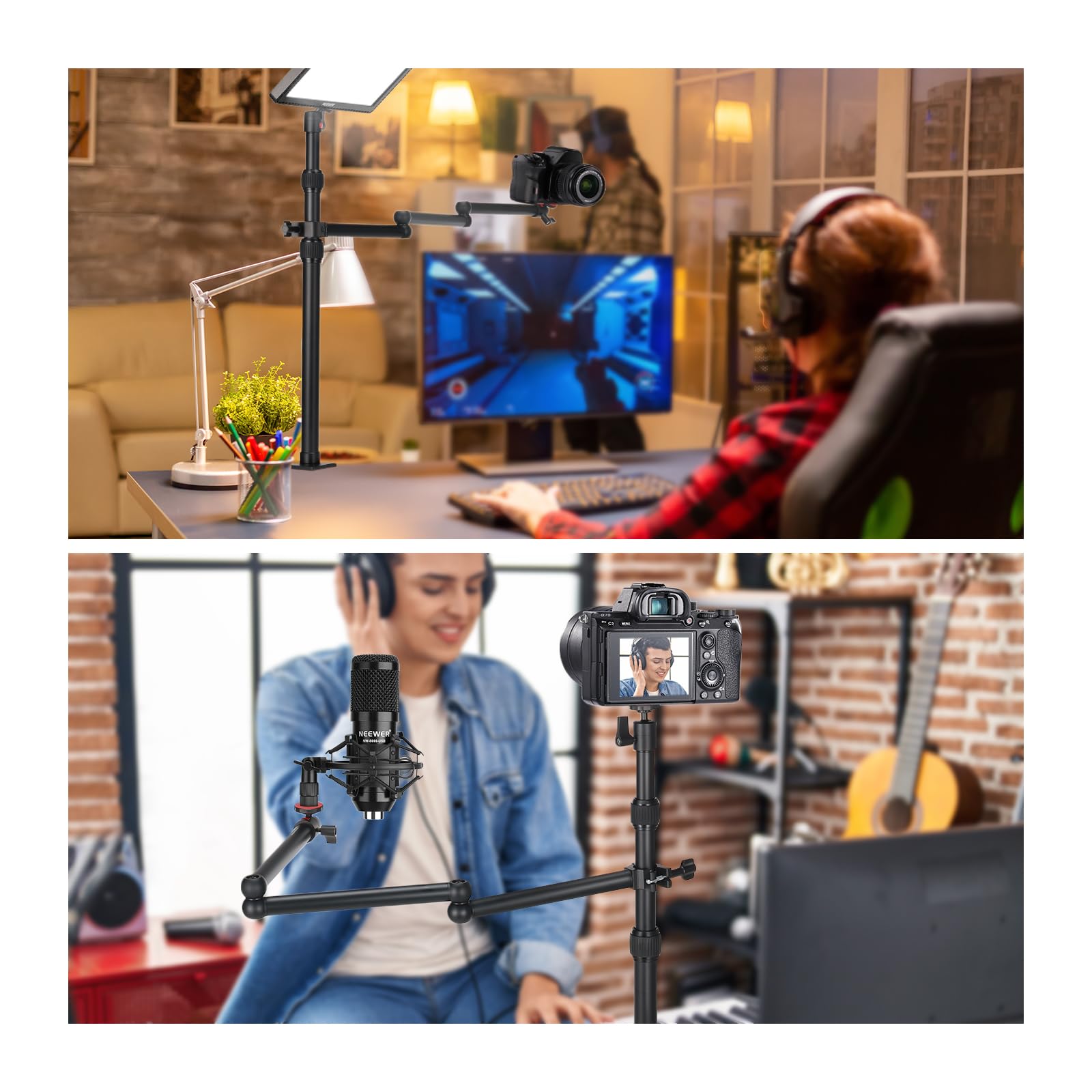 Neewer Upgraded Overhead Camera Rig With Trifold Camera Boom Arm (Max Load 2Lb), 47''/1.2M Telescopic Desk Mount Stand (Max Load