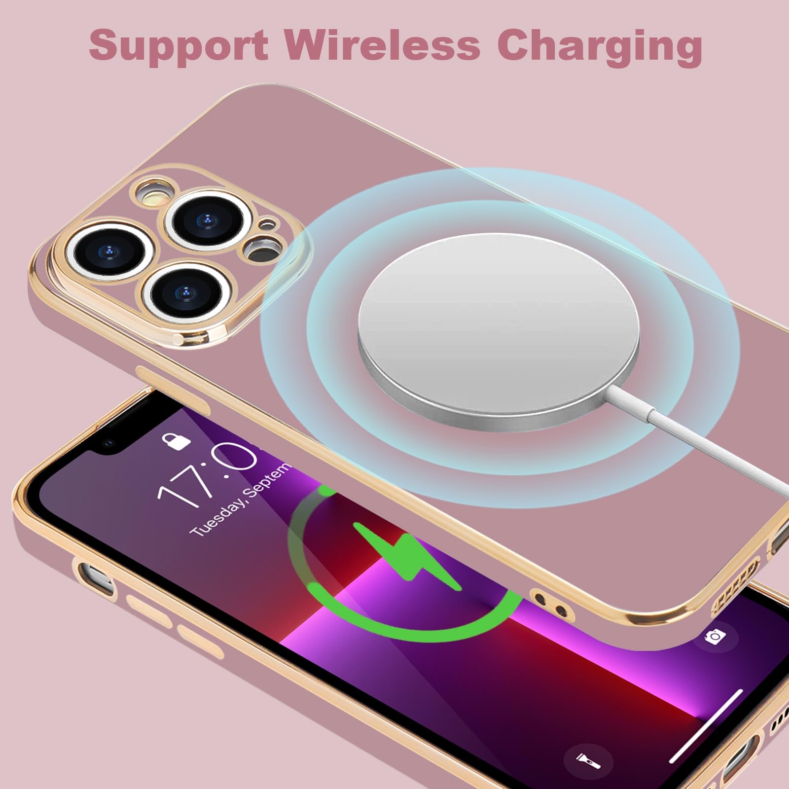 Lafunda Designed For Iphone 13 Pro Max Case, Cute Luxury Plating Case For Women Girls Golden Edge Shockproof Tpu Bumper Cover Wi