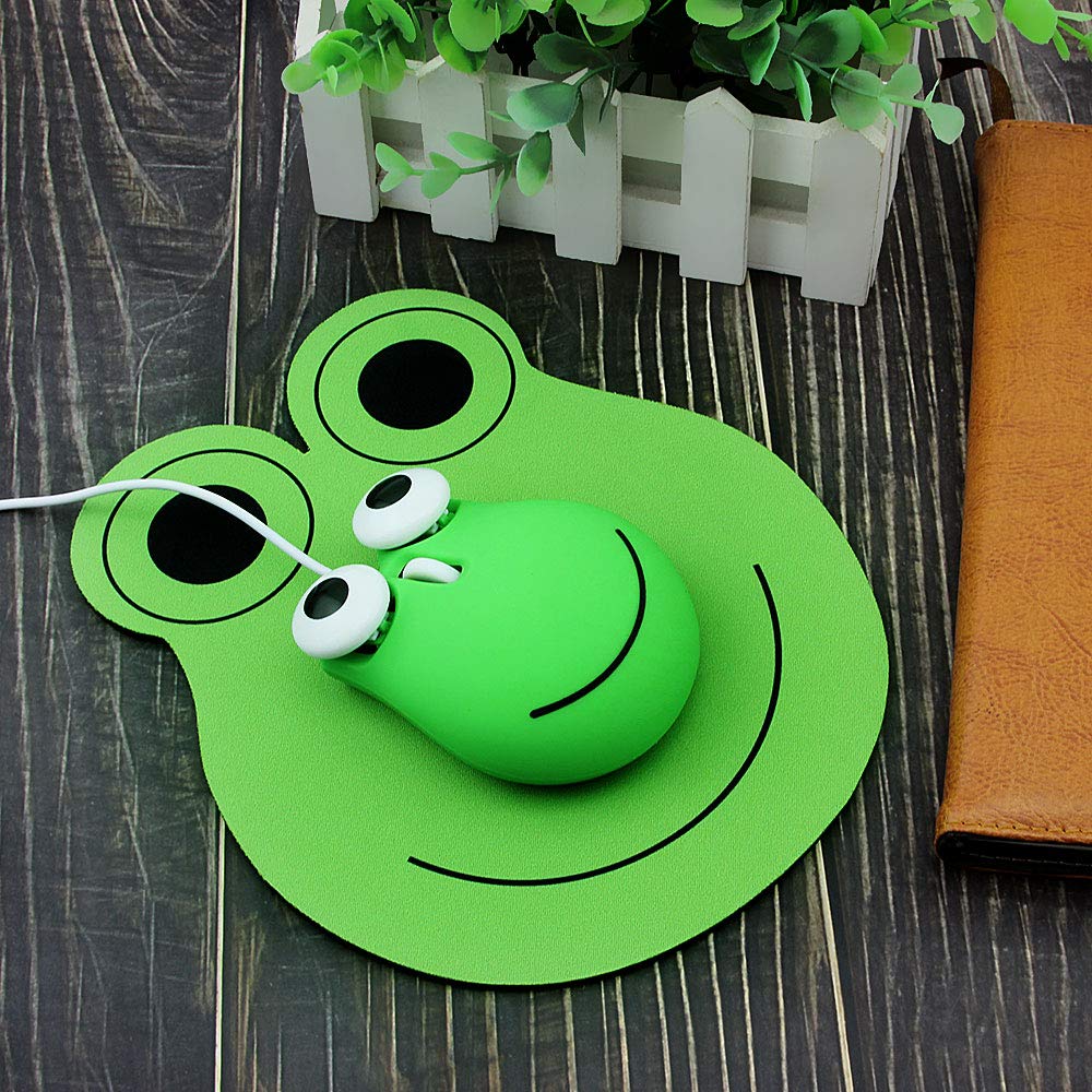 Elec Space Usb Wired Mouse, Frog Shape, 1600Dpi, 3.66 X 2.96 X 1.38 In, Green