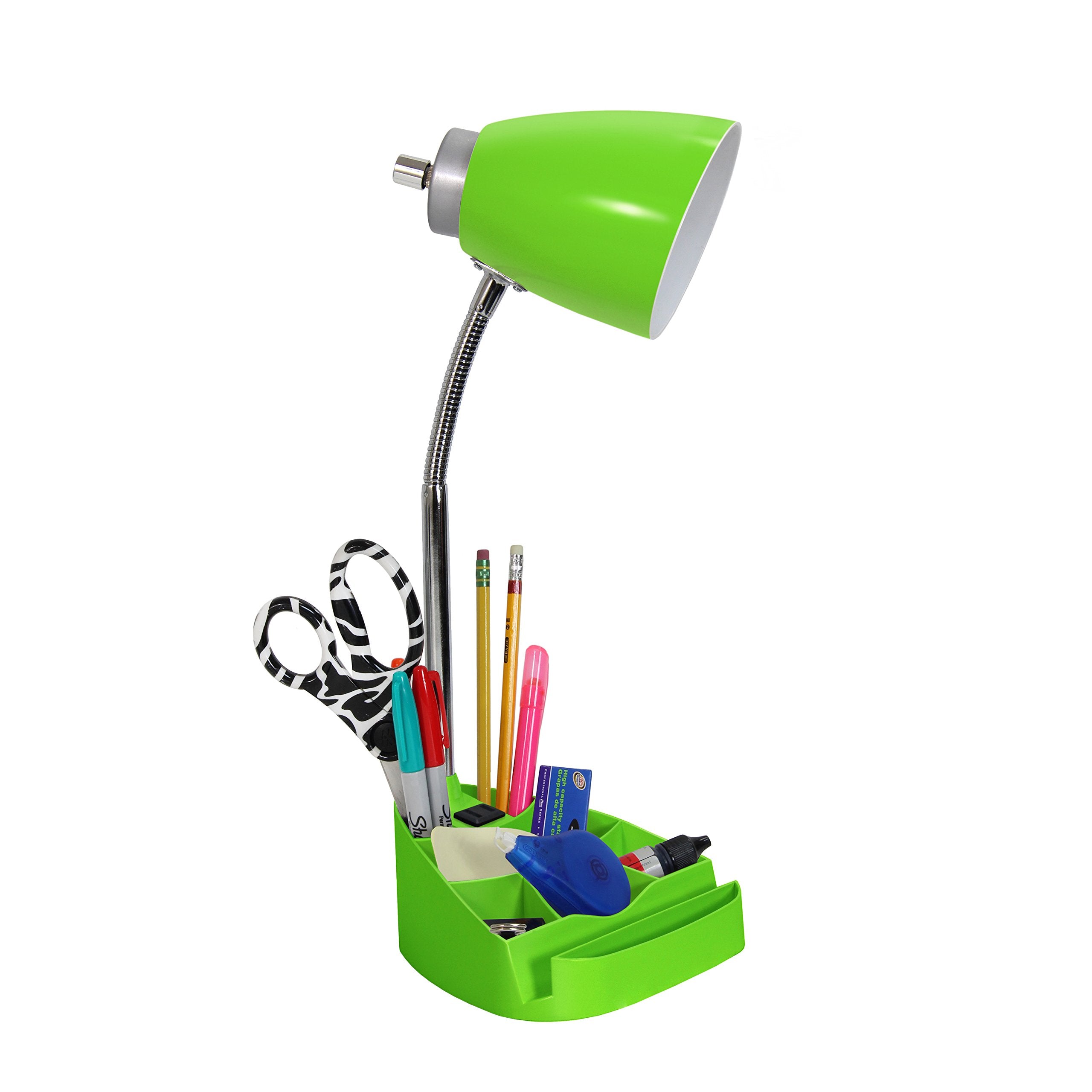 Limelights Ld1057 Grn Gooseneck Organizer Desk Lamp With Ipad Tablet Stand Book Holder And Charging Outlet, Green