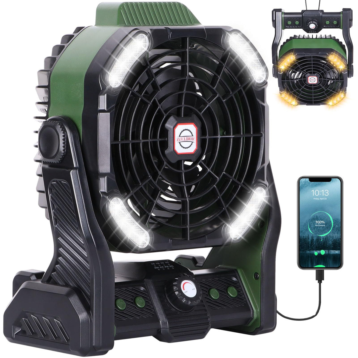 Portable Camping Fan Rechargeable Battery Powered Fan, Outdoor Fan Rechargeable Portable Fan With Led Lantern, 270   Rotation Ba