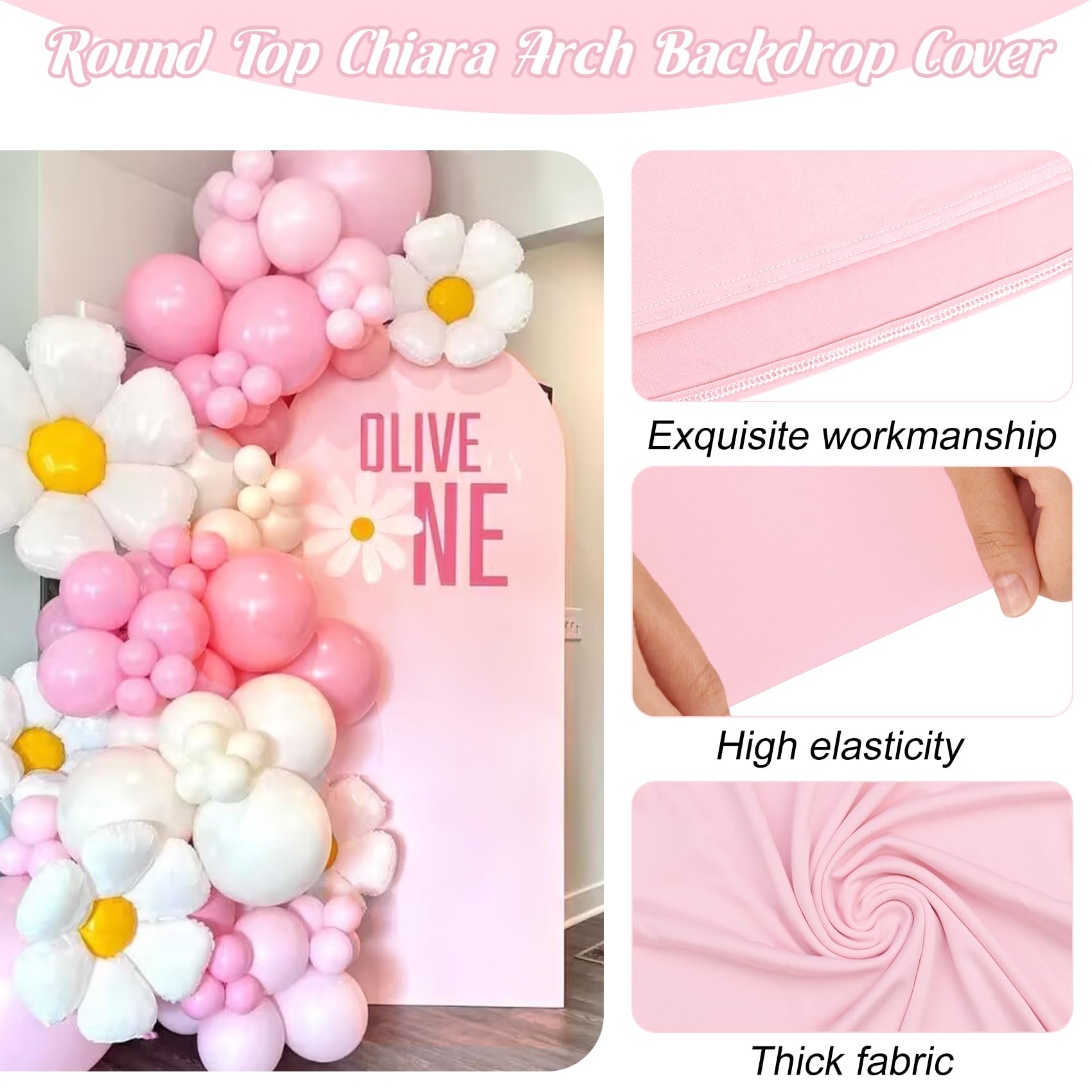 Spandex Fitted Wedding Arch Cover 7.2Ft Pink Arch Backdrop Cover, Round Top Chiara Backdrop Stand Covers For Wedding Birthday Pa