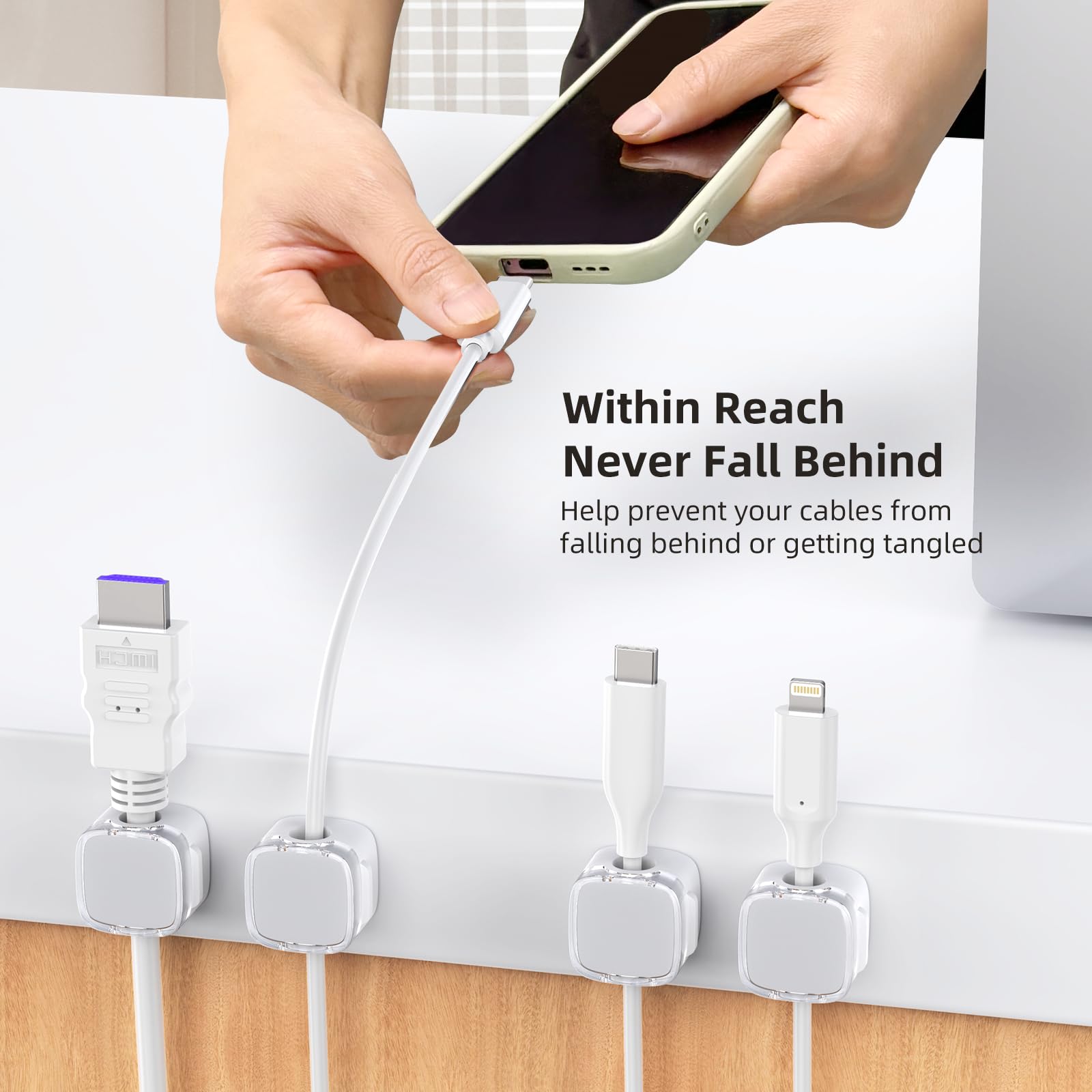 Tikiwik Cord Organizer, 6 Pack Magnetic Cable Clips Under Desk Cable Management, Strong Adhesive Wire Holder Keeper For Office H