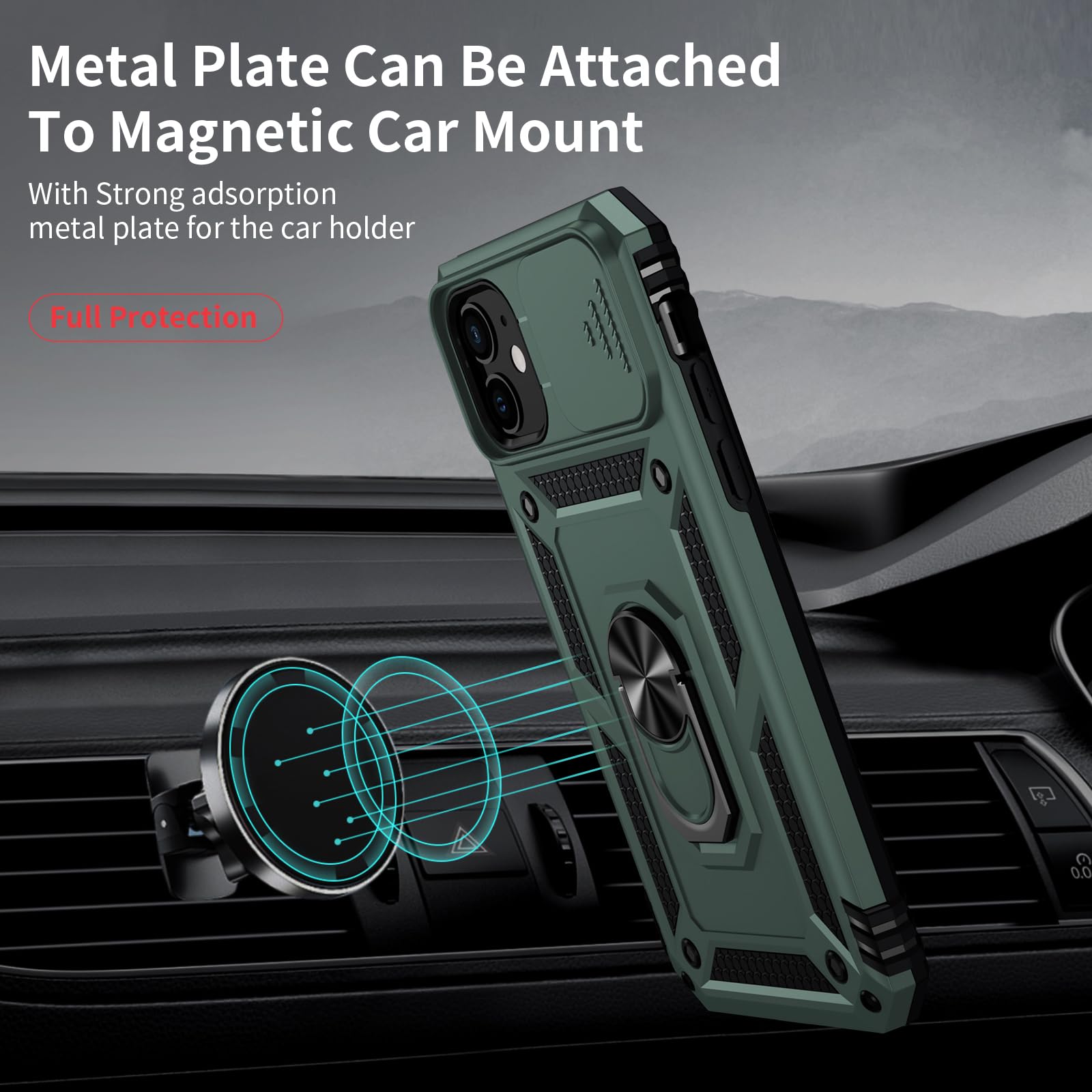 Weycolor For Iphone 11 Case With Camera Lens Cover, Hd Screen Protector, 10 Ft Military Grade Drop Protection, Magnetic Ring Hol