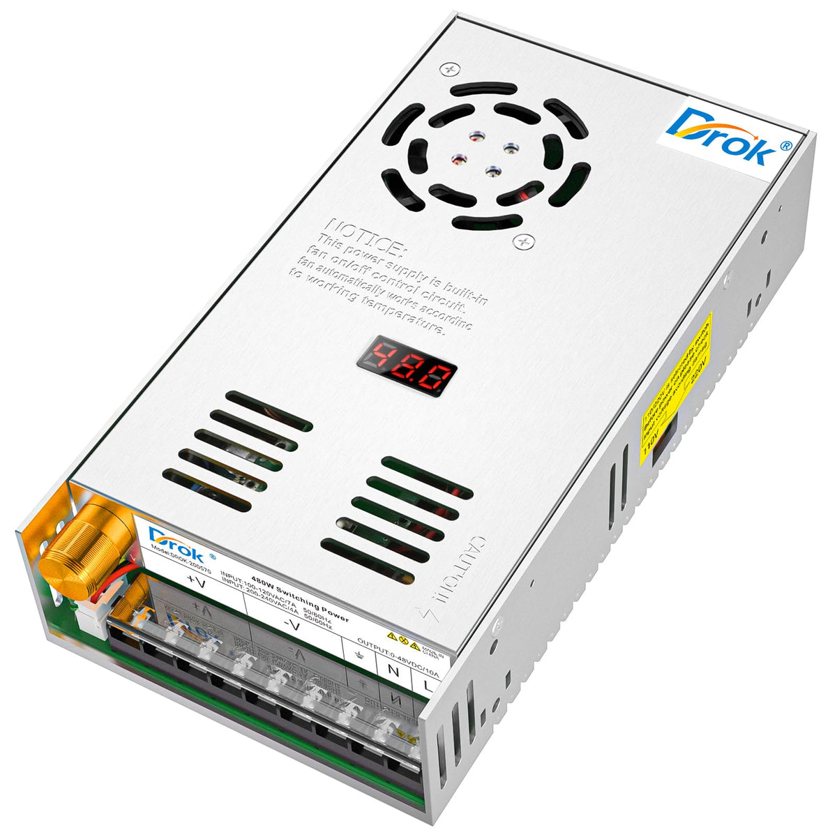 Drok 48V Power Supply, Ac 110V/220V To Dc 0 48V 10A 480W Buck Converter, Adjustable Variable Led Adapter Regulated 5V 12V 24V 30