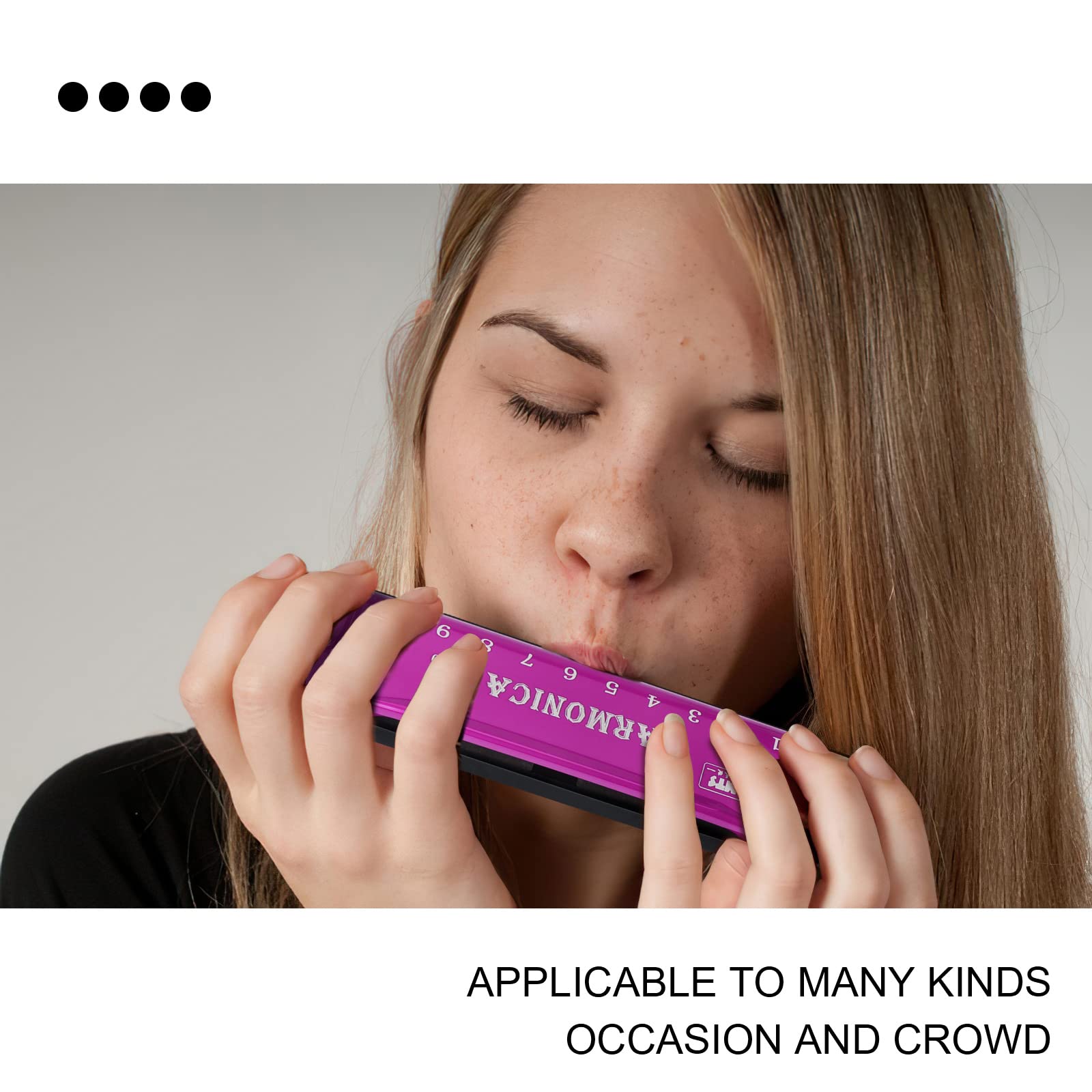 Upins 4Pcs Key Of C 10 Hole 10 Tones Titanium Color Harmonica With Case For Beginner Students(Red, Blue, Green, Purple)