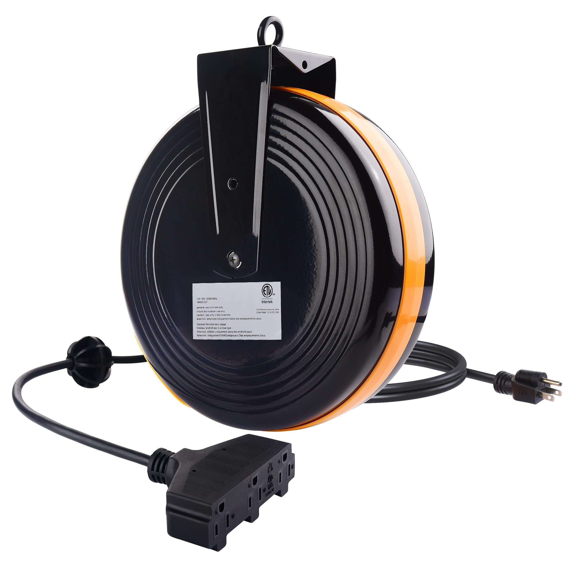 [Etl Listed] Cable Matters 35 Ft 3 Outlet Retractable Extension Cord Reel (Sjtw 16 Awg, 10A / 1250W) With Mounting Point In Blac