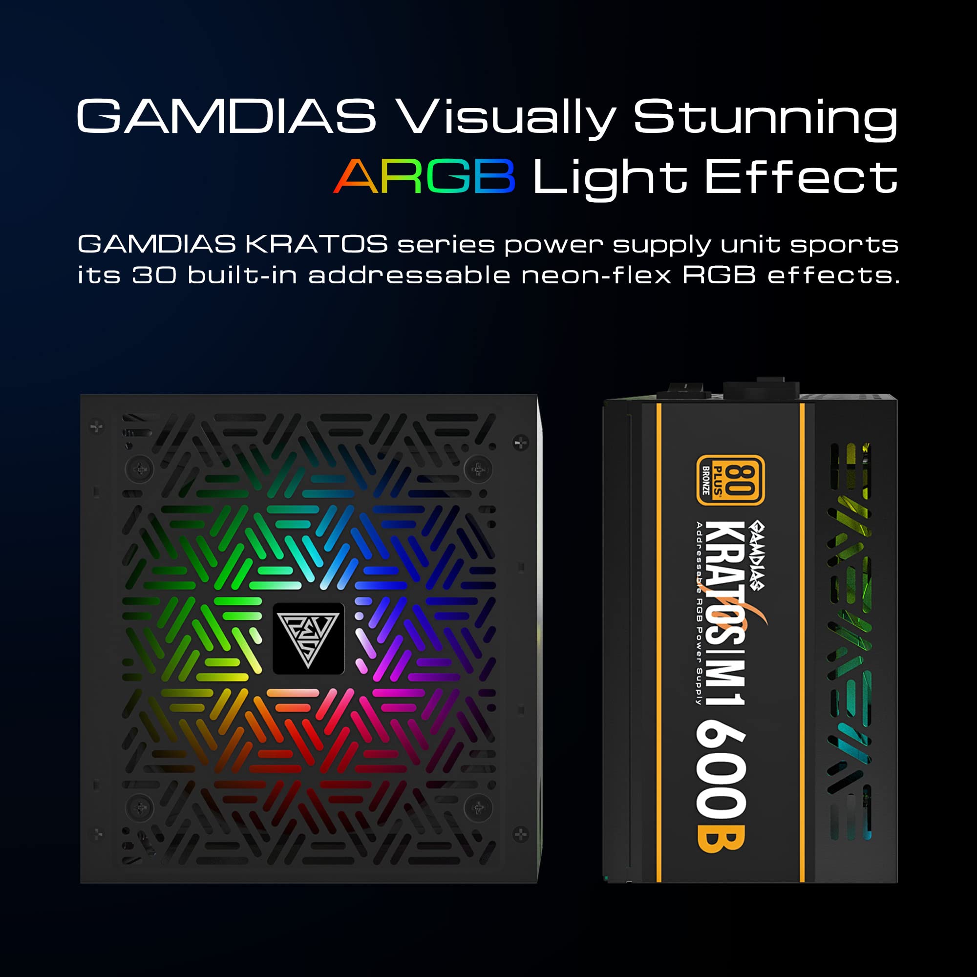 Gamdias Rgb Gaming Pc Power Supply 600W 80 Plus Bronze Certified 600 Watt Psu For Computers With Active Pfc, Kratos M1 600B