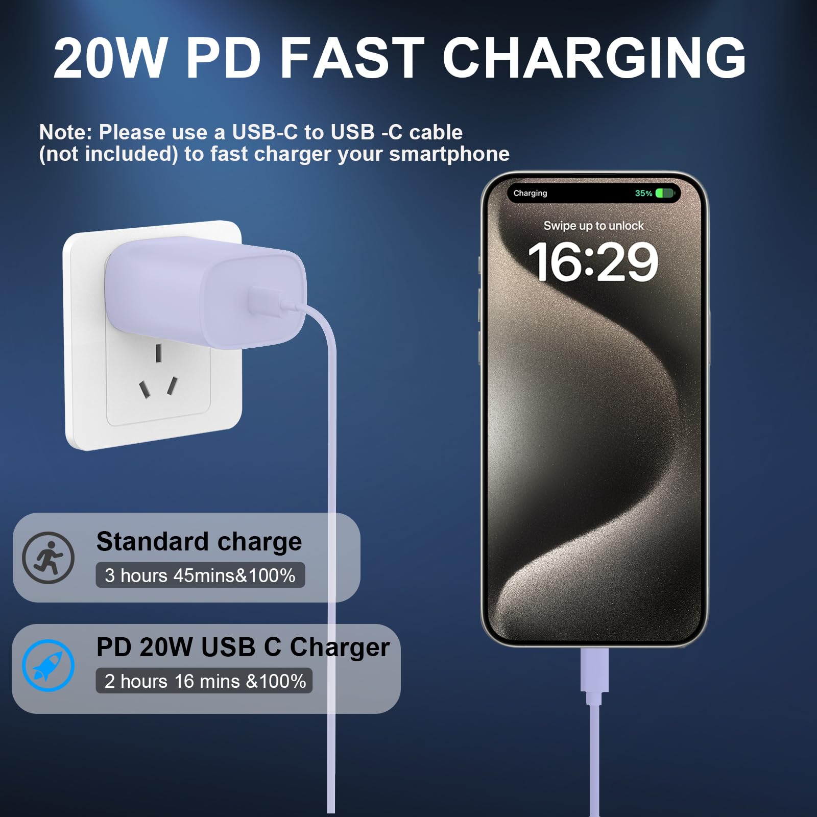 Phone 15 Charger And Ipad Charger Super Fast Charger, 20W Pd Usb C Wall Charger With 6.6Ft Type C To Type C Fast Charging Cable