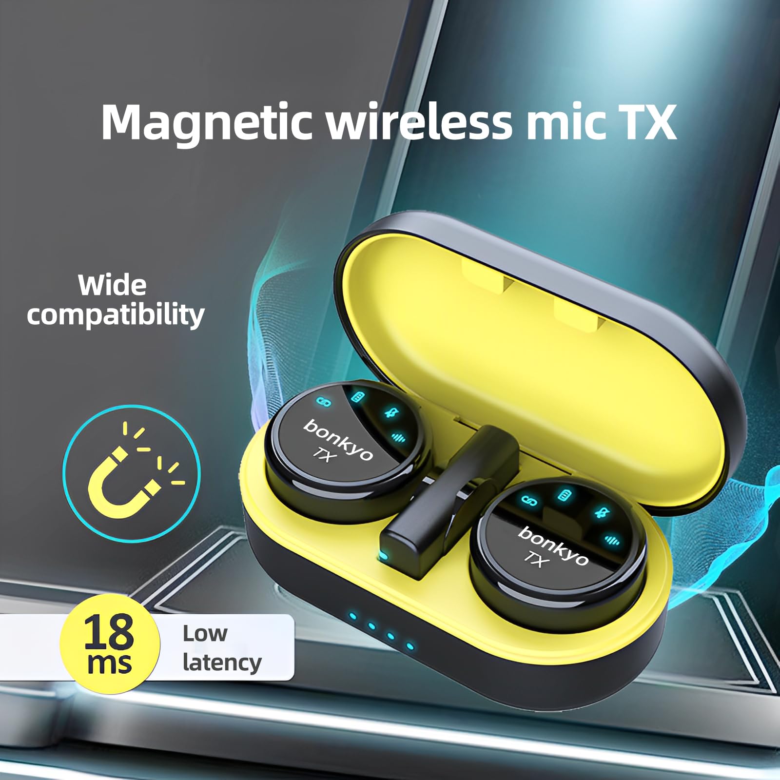 Bonkyo Wireless Magnetic Lavalier Microphone For Iphone/Android - 2.4Ghz Noise Canceling, Ultra-Long Battery Life & 99% Device C