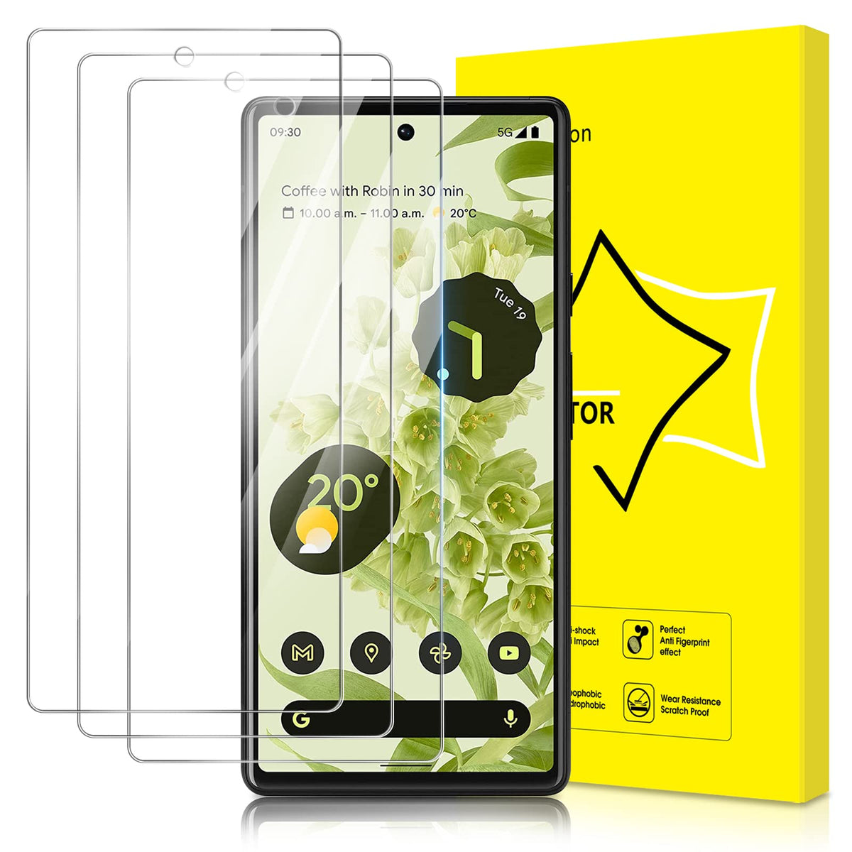 Giiyoon 3 Pack Screen Protector For Google Pixel 6 5G Tempered Glass [Easy Installation] [Scratch Resistant] [9H Hardness] [Bubb