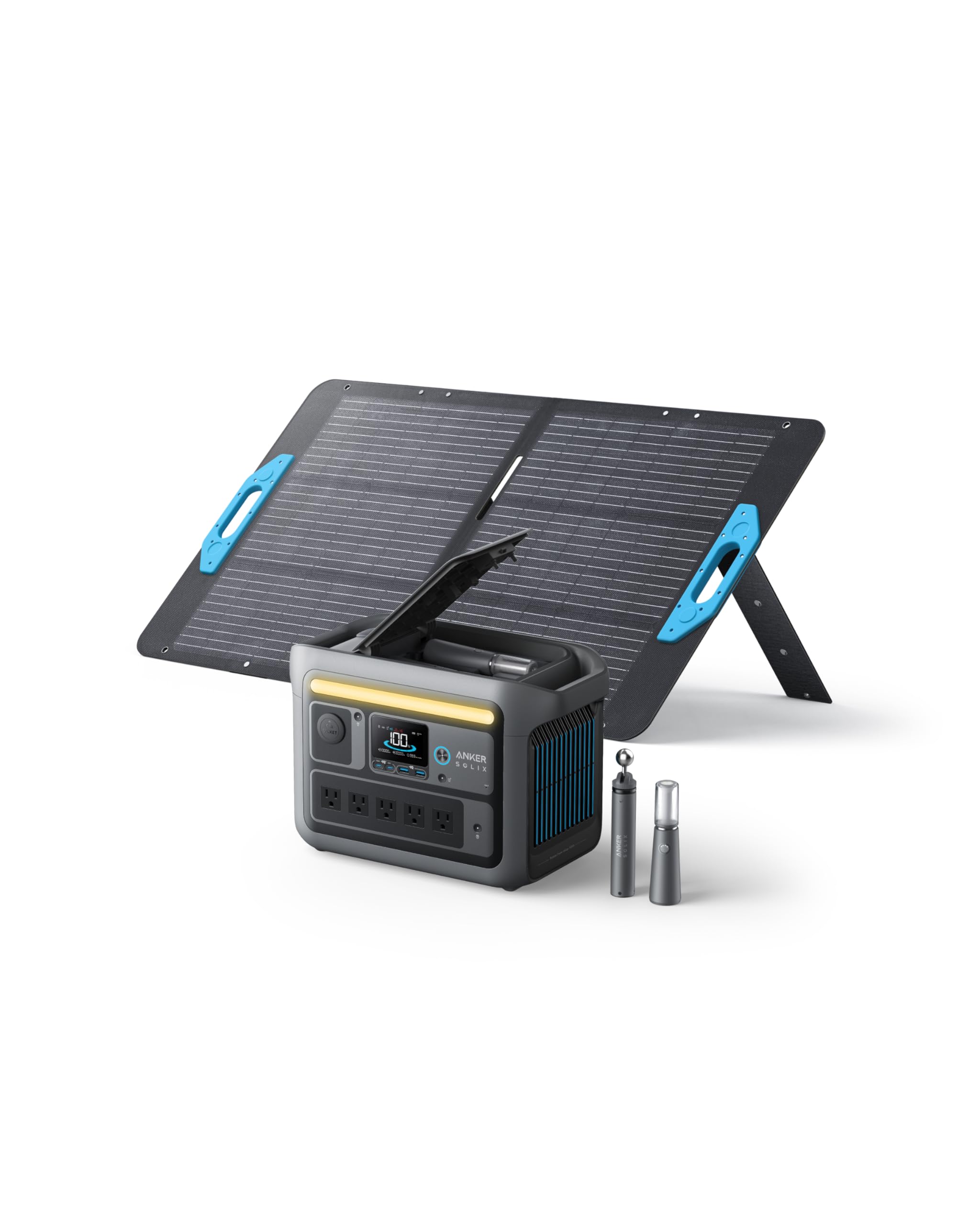 Anker Solix C800 Plus Portable Power Station With 100W Solar Panel, 1200W (Peak 1600W) Solar Generator With Camping Lights, 768W