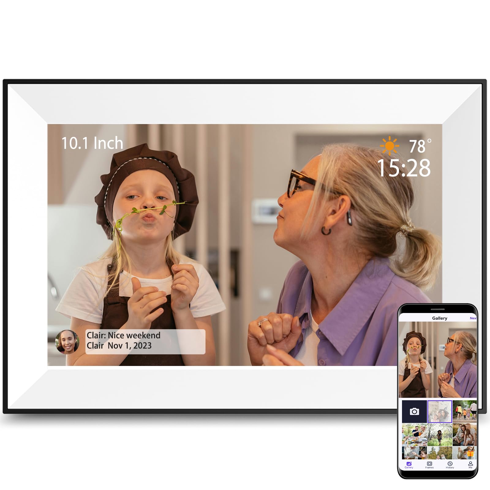 Digital Picture Frame 10.1 Inch Digital Photo Frame Wifi Smart Electronic Frame 16 Gb Ips Touch Screen,Auto Rotate,Easy To Use L