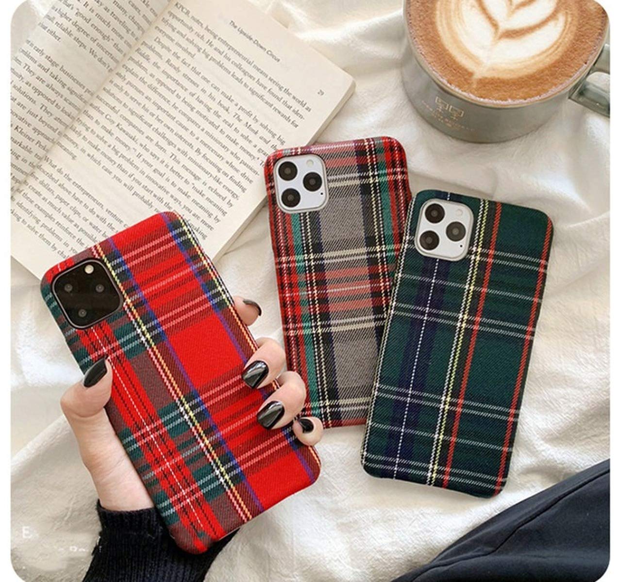 Mixneer Warm Flannel Plaid Cloth Phone Case Simple Plush Fabric Phone Case Compatible With Iphone 11 12 Mini Pro Max Se 2020 7 8