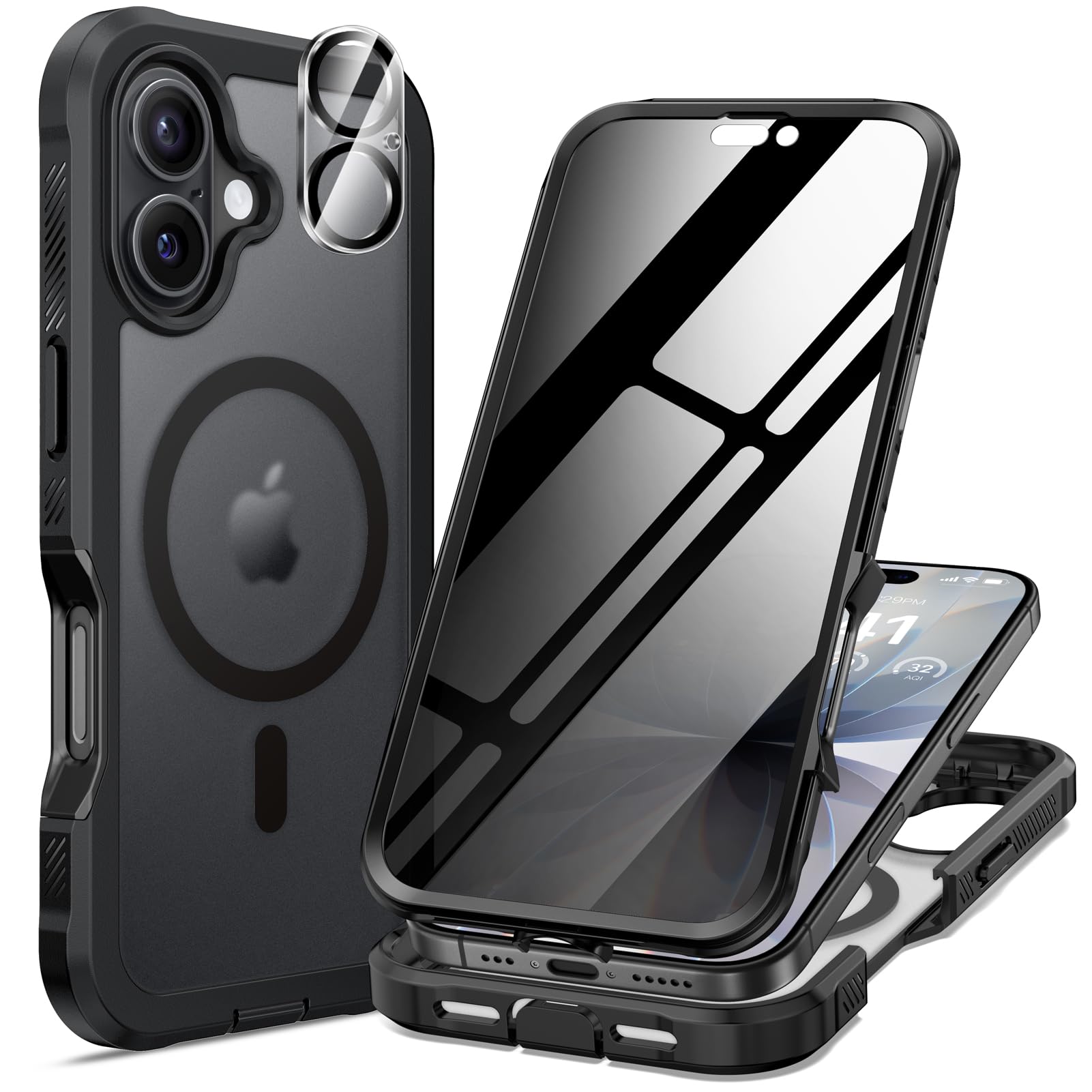 seacosmo for iPhone 17 Case, Full Body Bumper with Built-in Tempered Glass Screen and Camera Lens Protector, Compatible with Mag