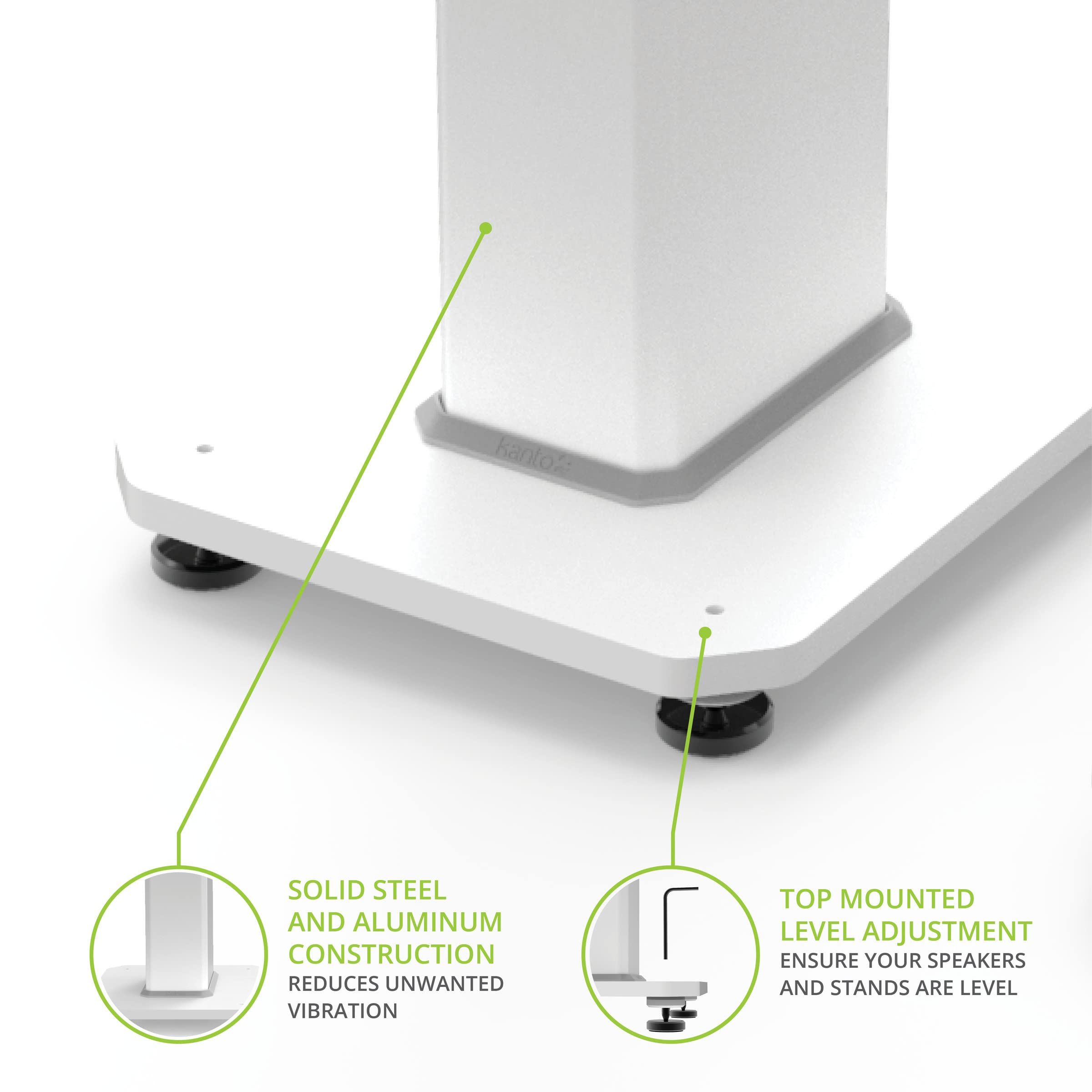 Kanto Ca Sx22W Speaker Stand, 22 Inch, White, Metal, Universal Fit, Fillable