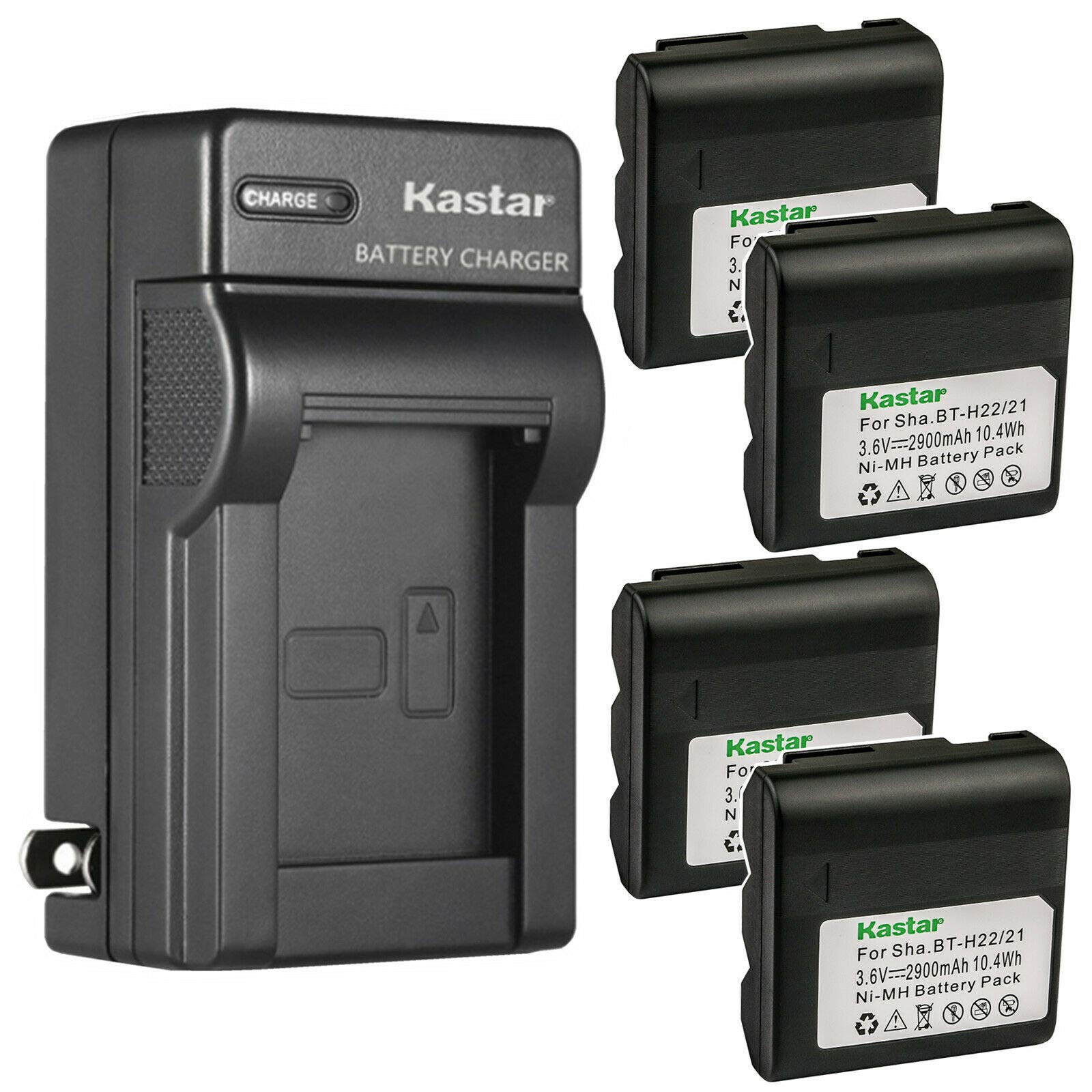 Kastar 4-Pack Battery and AC Wall Charger Compatible with Sharp BT-H21 BT-H21U BT-H22 BT-H22U BT-H32 BT-H32U BT-H42 BT-H42U, Dur