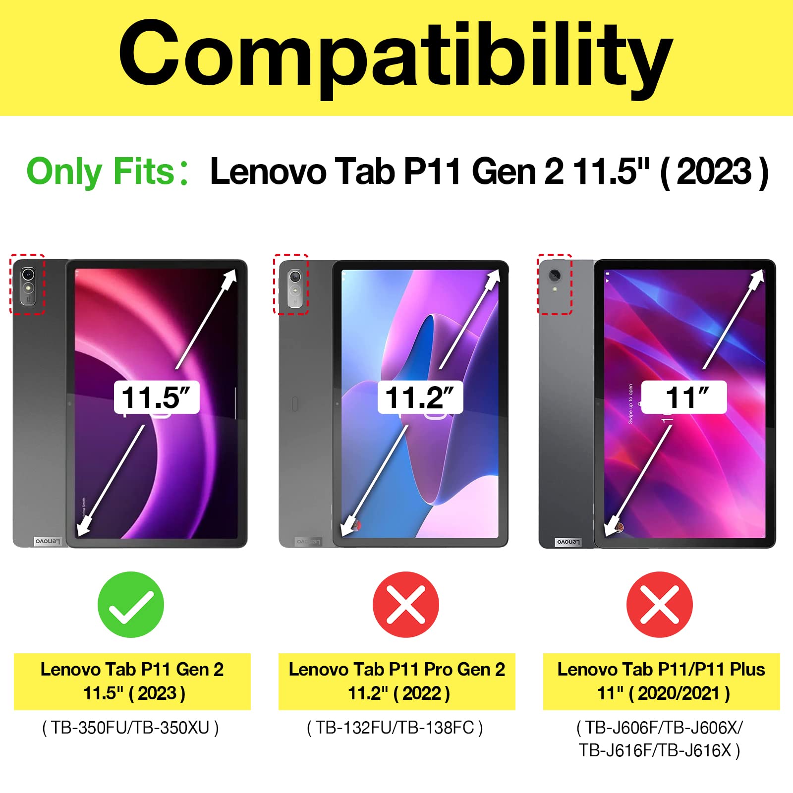 Procase 2 Pack Screen Protector For Lenovo Tab P11 2Nd Gen 2023 11.5 Inch (Tb 350Fu/Tb 350Xc),Tempered Glass Transparency 9H Scr