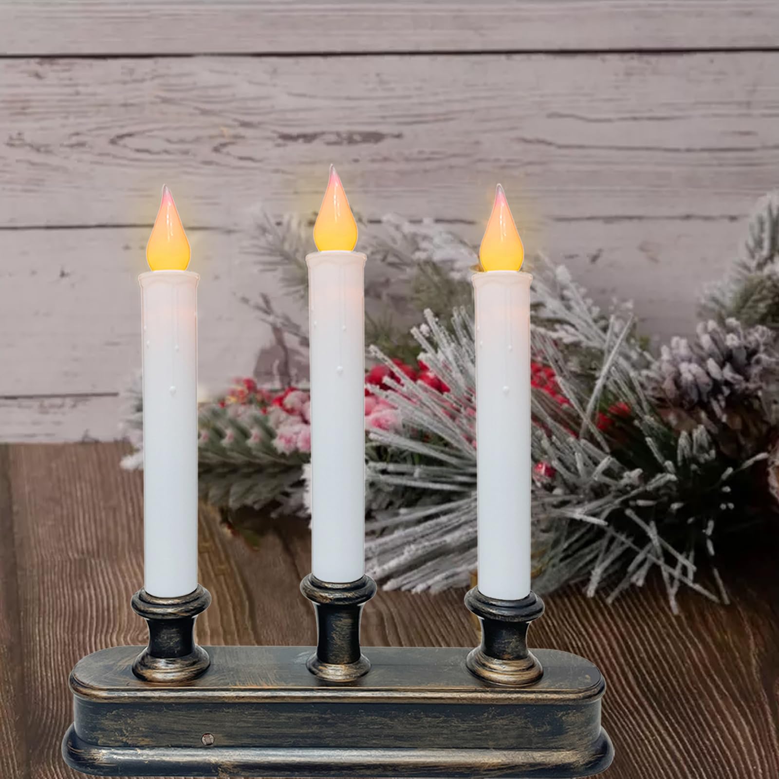 Sunsgne 3 Light Christmas Battery Operated Window Candle Lamps With Led Flameless Flicker Lights, Home Accents Holiday Lights Fo