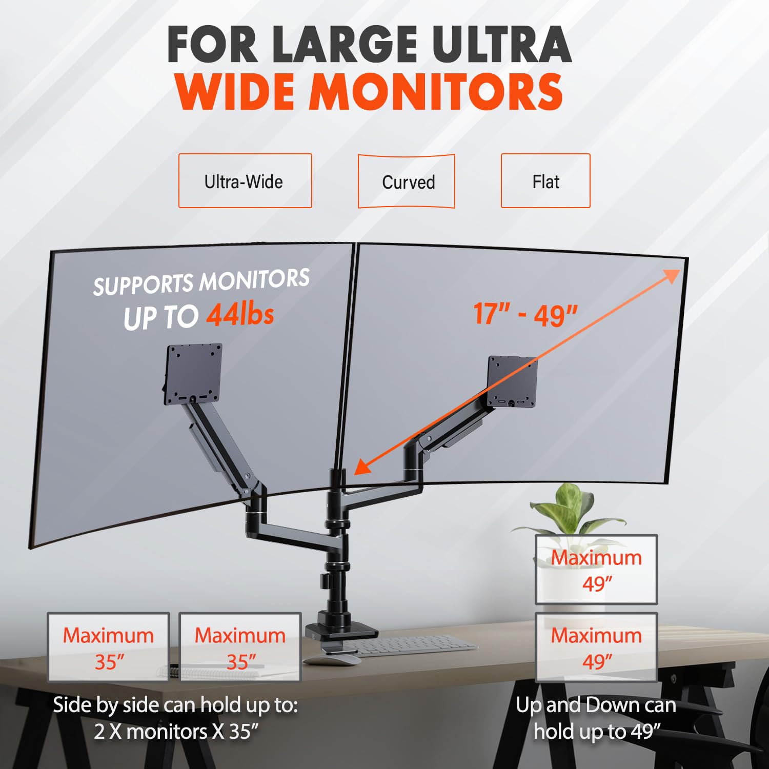 G Pack Pro Dual Monitor Arm   Heavy Duty Gas Spring Monitor Mount For Up To 49 Inch Computer Screens   Black Dual Monitor Stand