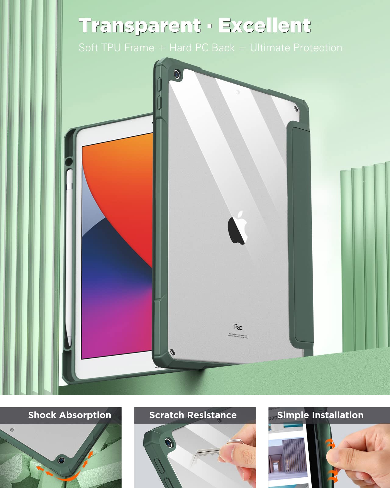 Timovo Hybrid Slim Case For Ipad 9Th / 8Th / 7Th Generation (2021/2020 / 2019) 10.2 Inch   [Built In Pencil Holder] Shockproof C