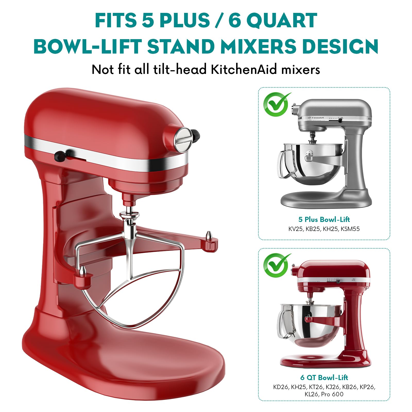 Stainless Steel Flat Beater For Kitchenaid Stand Mixer,5Plus/6Qt Bowl Lift Paddle Attachment For Kitchenaid Mixer,Kitchenaid Bea