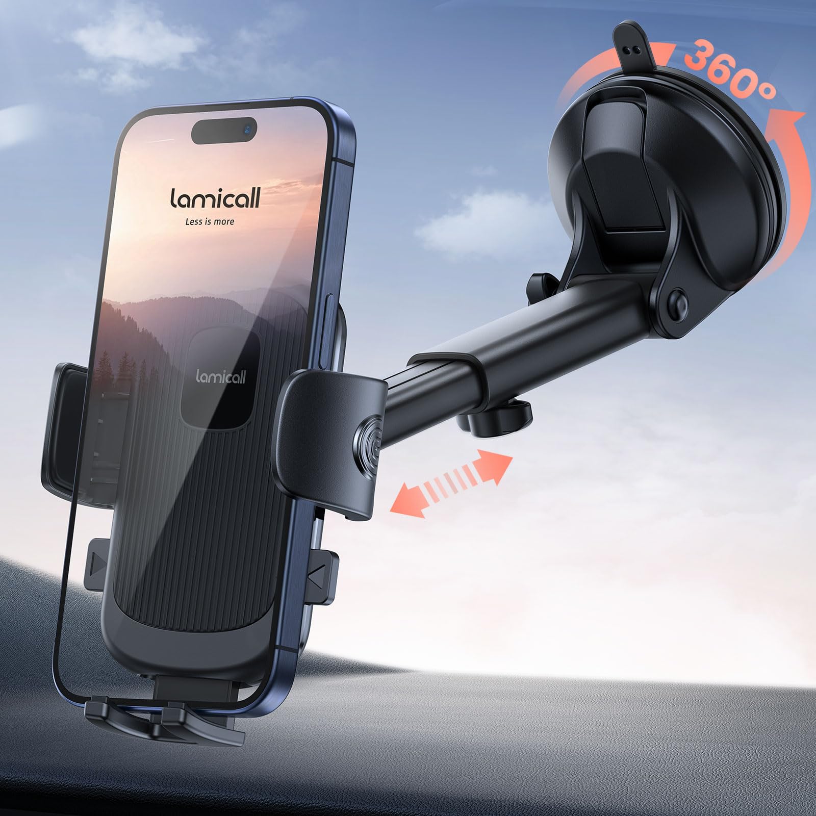 Lamicall Car Phone Holder   [Strongest Military Grade Suction Cup] 360 Rotation Phone Holders For Your Car Quick Release Adjusta