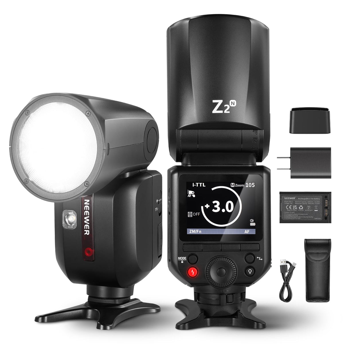 Neewer Z2 N 2.4G Ttl Round Head Flash Speedlite For Nikon, Upgraded Ui, 2 Adjustable Modeling Lamps, Ttl/M Quick Switch Tcm Key,
