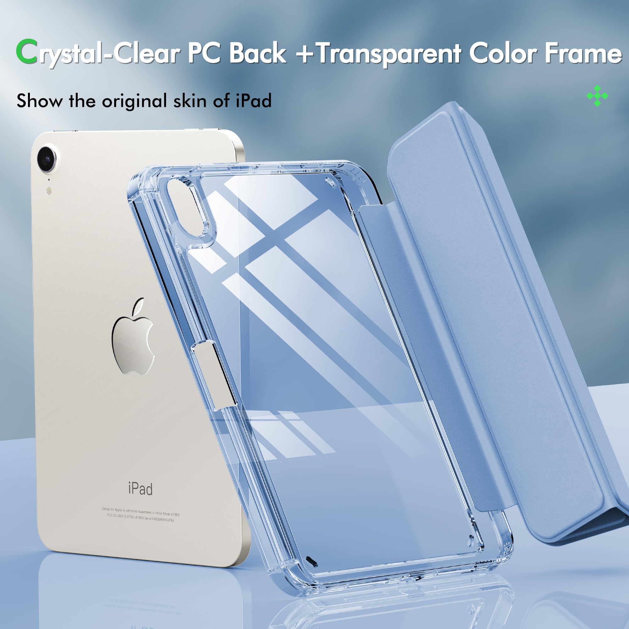 Infiland For Ipad Mini 7 Case, Ipad Mini 7Th (A17 Pro) /6Th Generation Case 8.3 Inch 2024/2021, Clear Back & Pu Leather Protective Cover With Pencil Holder Support Wireless Charging Cerulean Blue