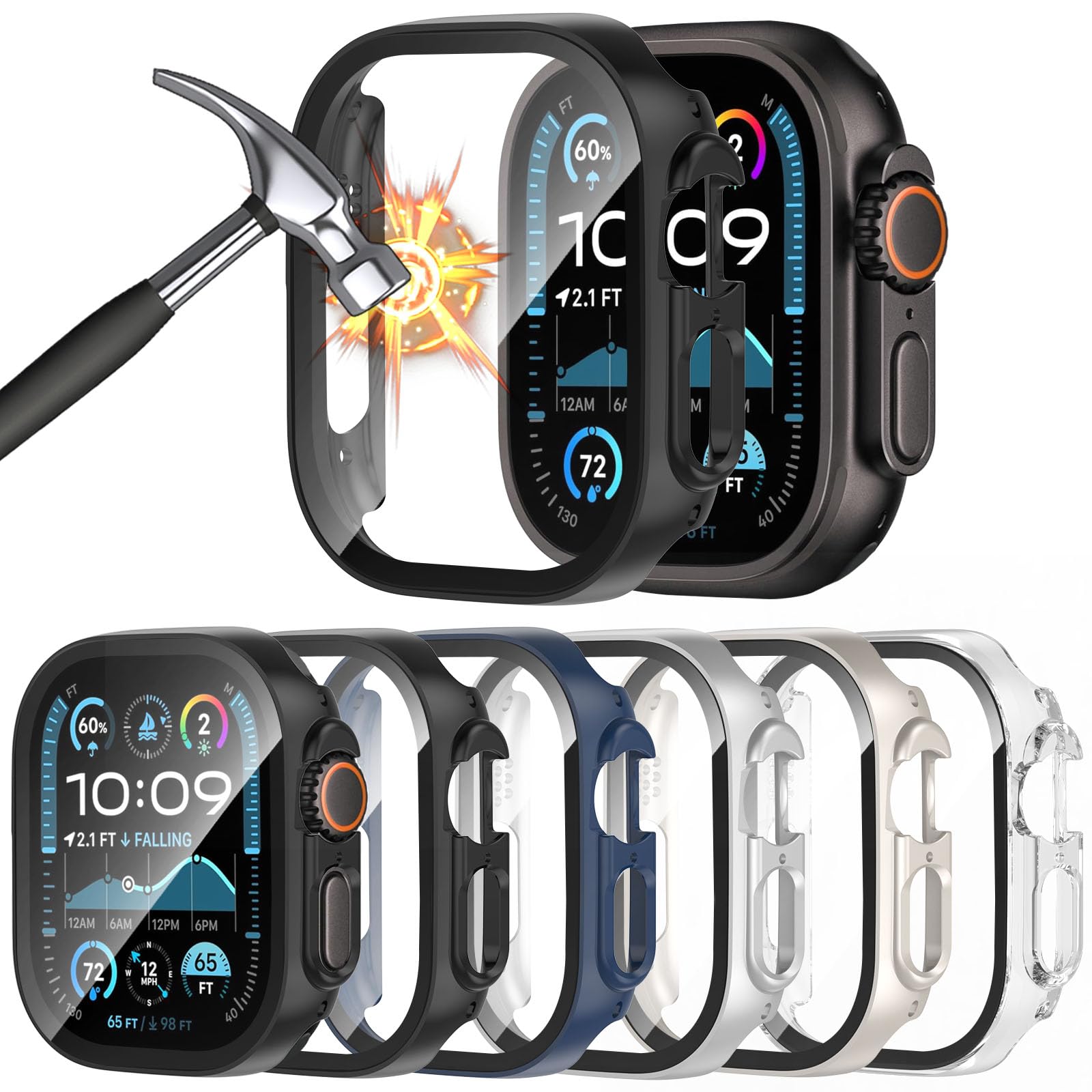 [6 Pack] Case for Apple Watch Ultra 3/Ultra 2/Ultra 49mm Screen Protector with Ultra-Thin Tempered Glass, Full Coverage Anti-Scr