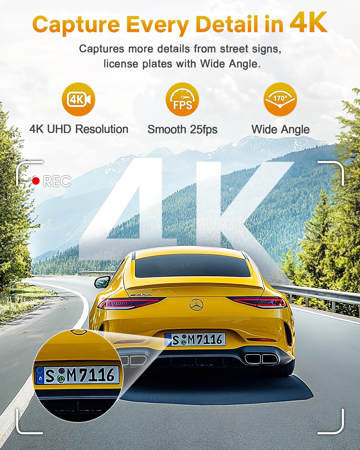 Gku 4K Dash Cam,Dash Cam Front With Uhd 2160P, Dashcam Built-In Wifi, 24H Parking Monitor,Night Vision,Wdr,170 Wide Angle,Loop R